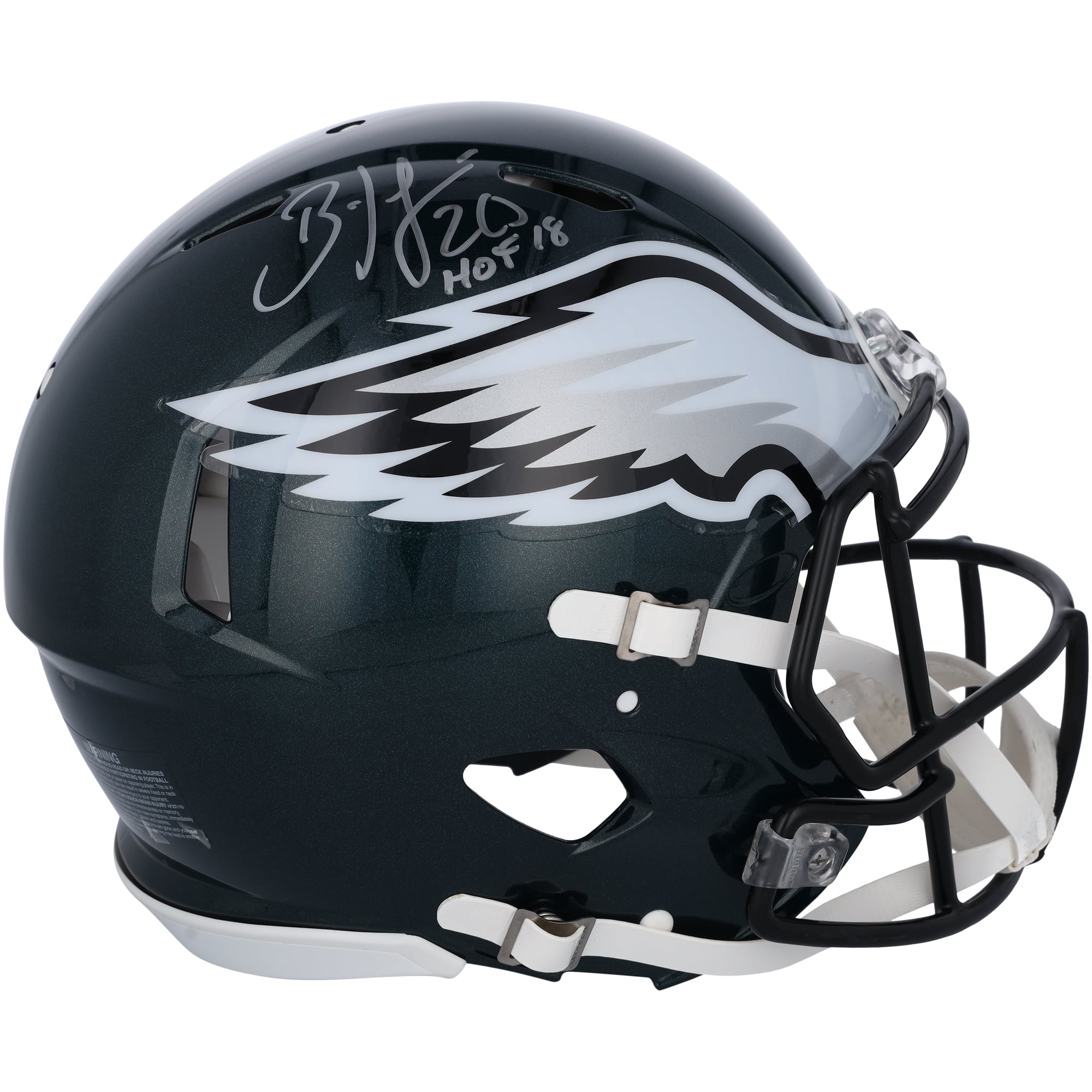 Casque authentique Riddell Speed ​​autographié par Brian Dawkins des Philadelphia Eagles avec inscription « HOF 18 »