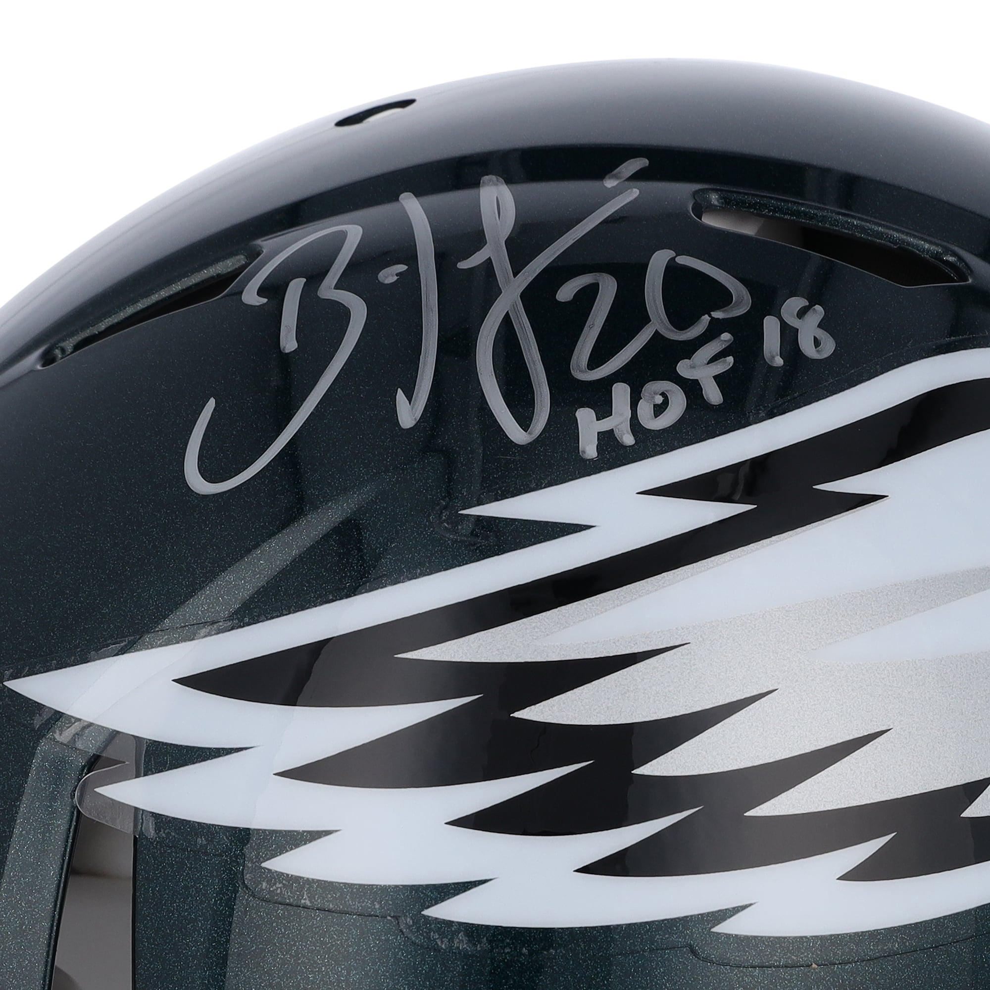 Casque authentique Riddell Speed ​​autographié par Brian Dawkins des Philadelphia Eagles avec inscription « HOF 18 »