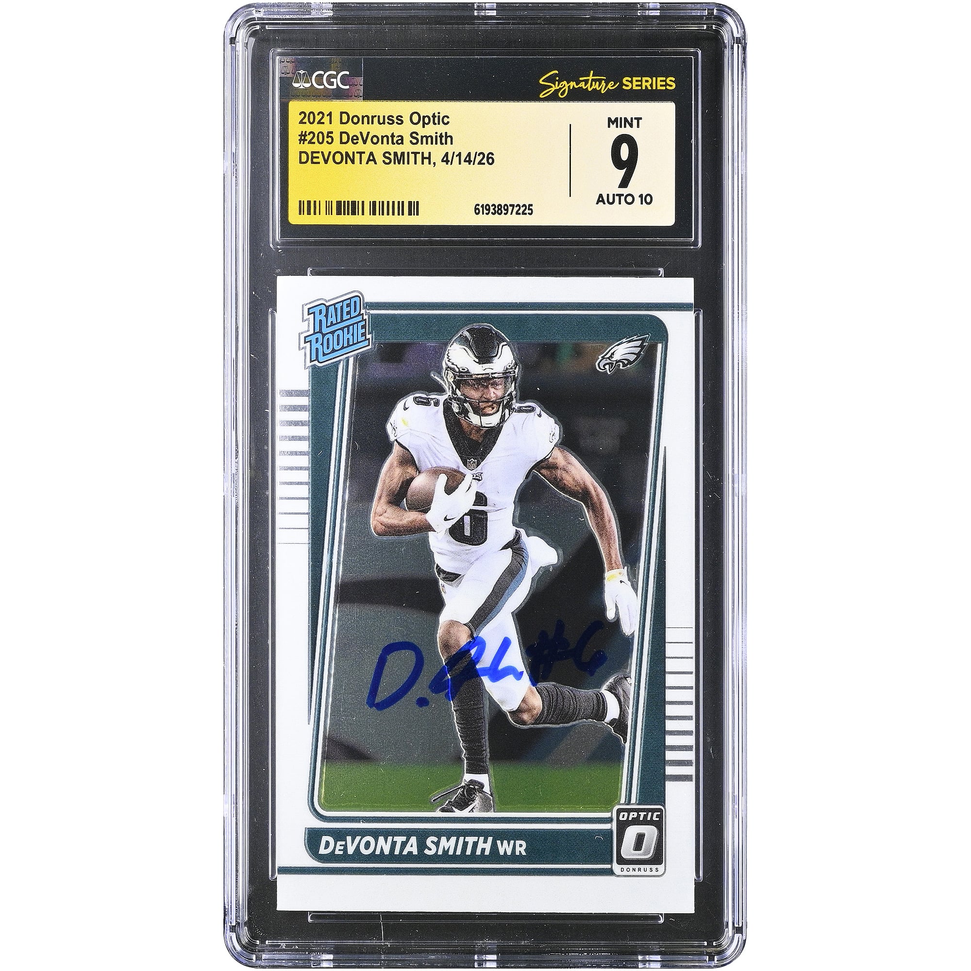 Carte de recrue autographiée de DeVonta Smith (Philadelphia Eagles), série Donruss Optic 2021, numéro 205