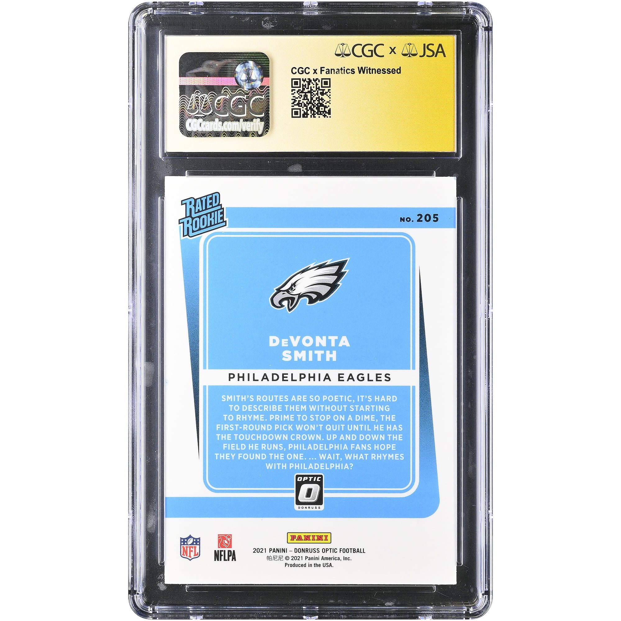 DeVonta Smith Philadelphia Eagles Autographed 2021 Donruss Optic #205 CGC Fanatics Witnessed Authenticated AUTO 10 Rookie Card