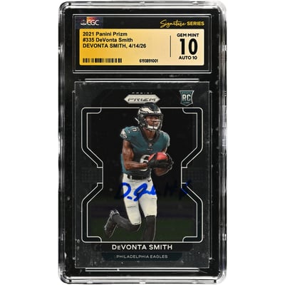 DeVonta Smith Philadelphia Eagles Autographed 2021 Panini Prizm #335 CGC Fanatics Witnessed Authenticated 10/10 Rookie Card
