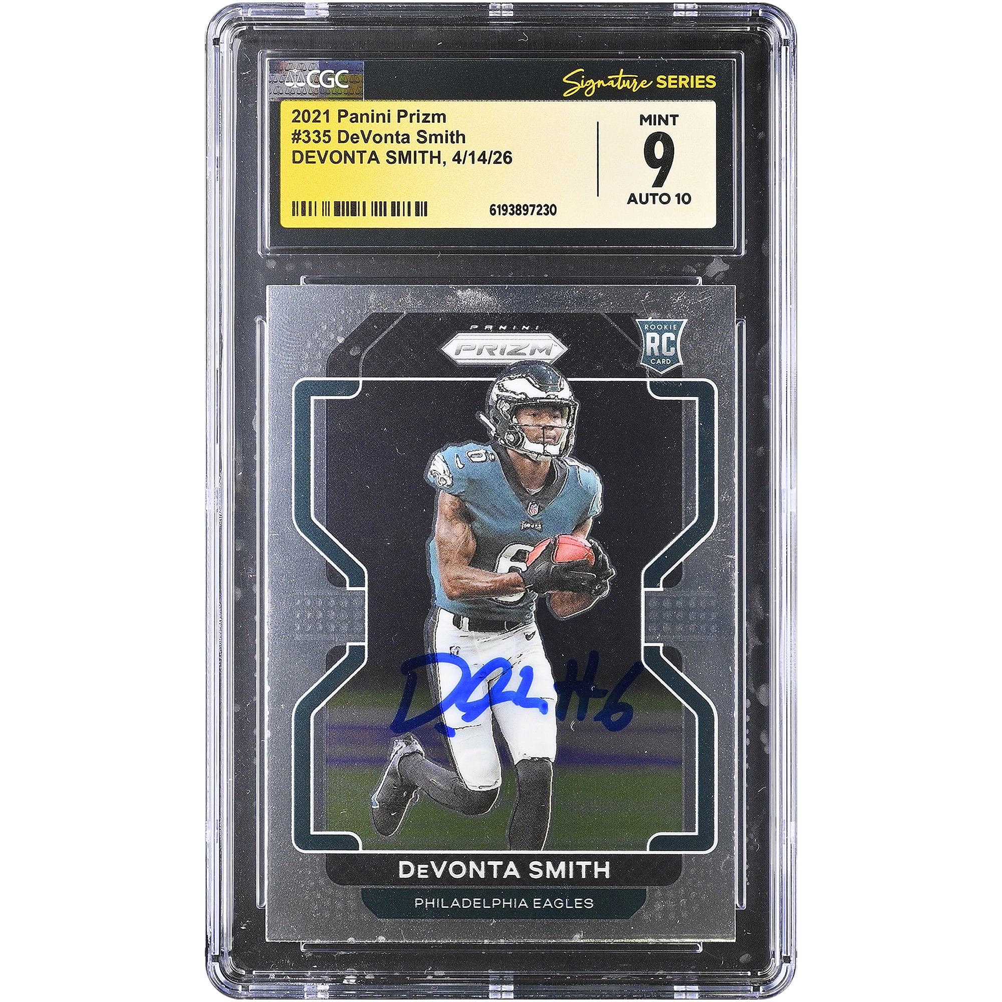 DeVonta Smith Philadelphia Eagles Autographed 2021 Panini Prizm #335 CGC Fanatics Witnessed Authenticated /10 Rookie Card
