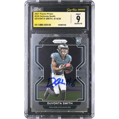 DeVonta Smith Philadelphia Eagles Autographed 2021 Panini Prizm #335 CGC Fanatics Witnessed Authenticated 9/10 Rookie Card