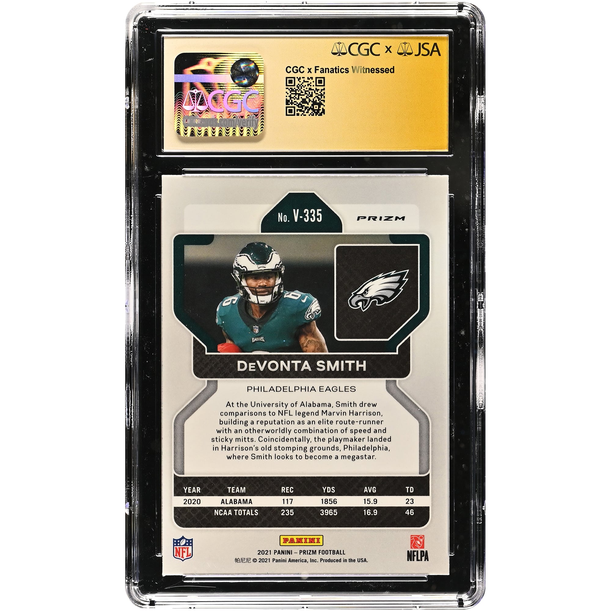 DeVonta Smith Philadelphia Eagles Autographed 2021 Panini Prizm Rookie Variation Silver #V-335 CGC Fanatics Witnessed Authenticated 9.5/10 Rookie Card