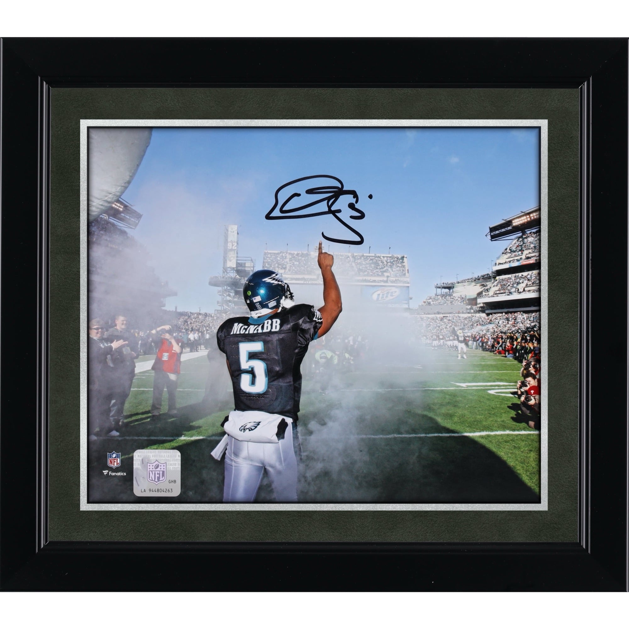 Photographie autographiée de Donovan McNabb des Philadelphia Eagles, entrée en fumée, 8" x 10"