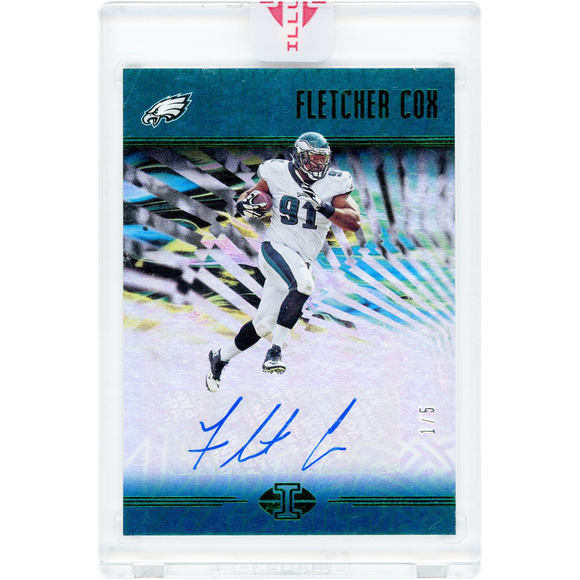 Carte autographiée de Fletcher Cox (Philadelphia Eagles) 2018 Panini Illusions Emerald n° 2, n° 1/5