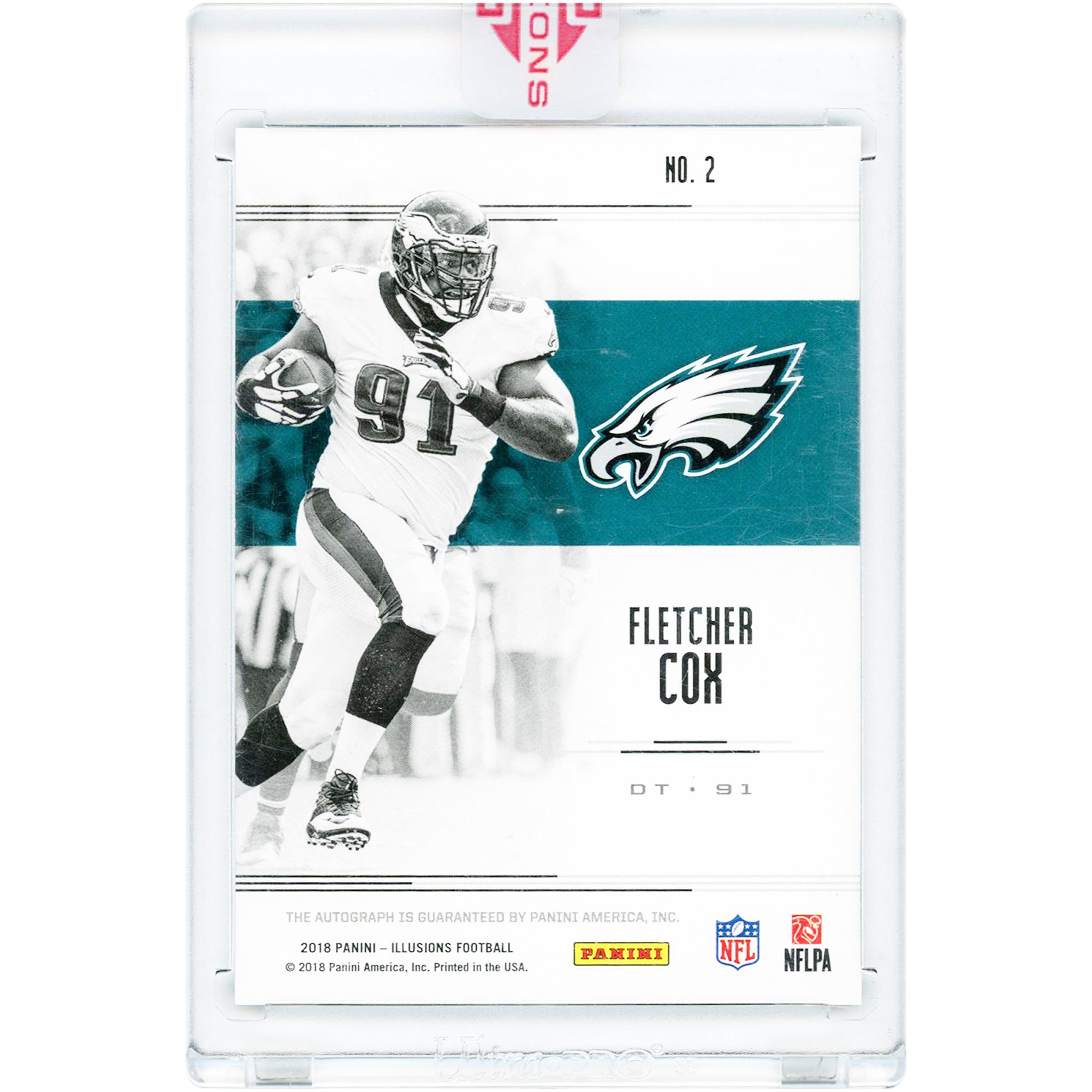 Carte autographiée de Fletcher Cox (Philadelphia Eagles) 2018 Panini Illusions Emerald n° 2, n° 1/5