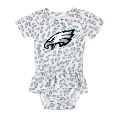  Philadelphia Eagles Wes & Willy Girls Infant Leopard Print Ruffled Romper - White