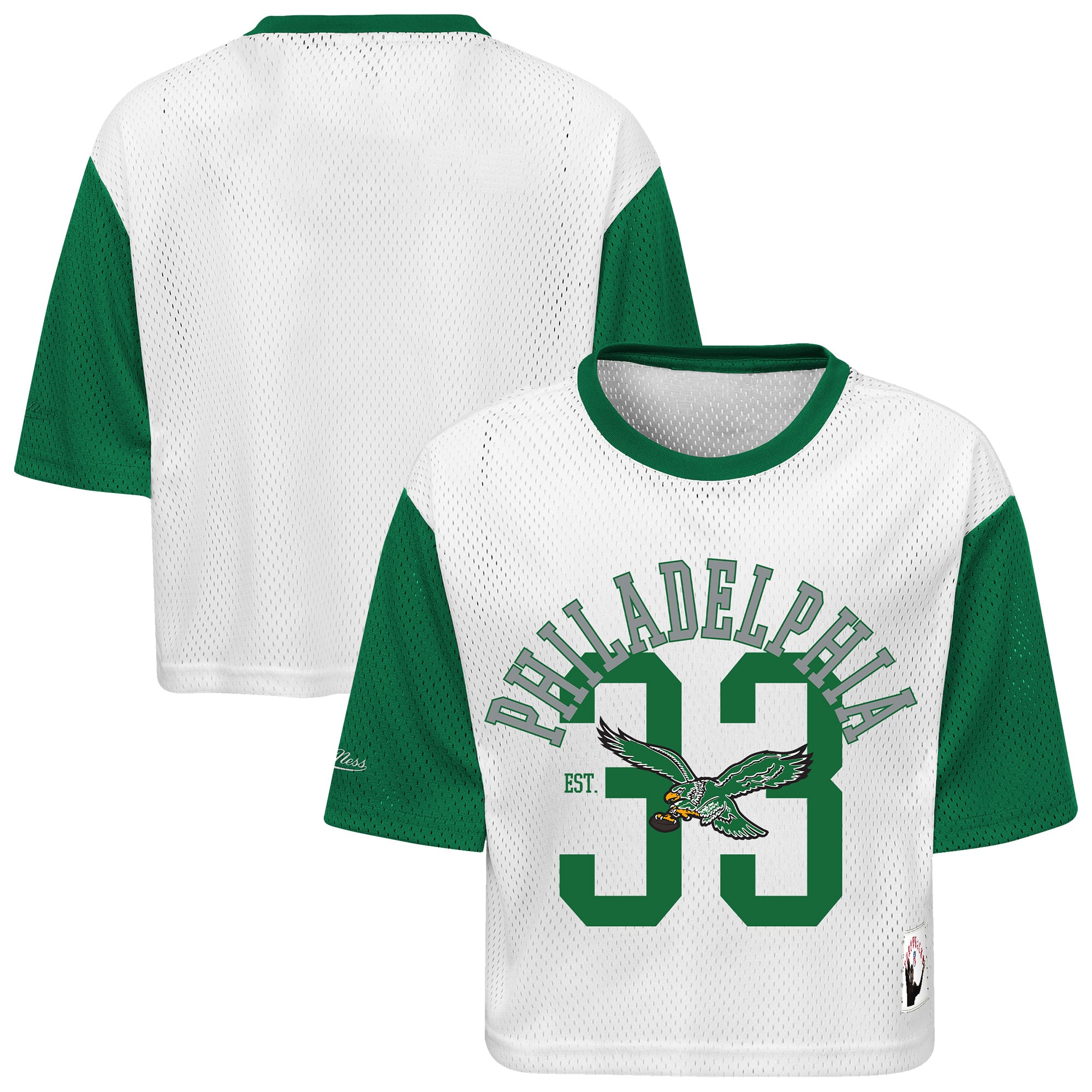 T-shirt court à manches courtes Mitchell & Ness blanc Philadelphia Eagles pour jeunes filles