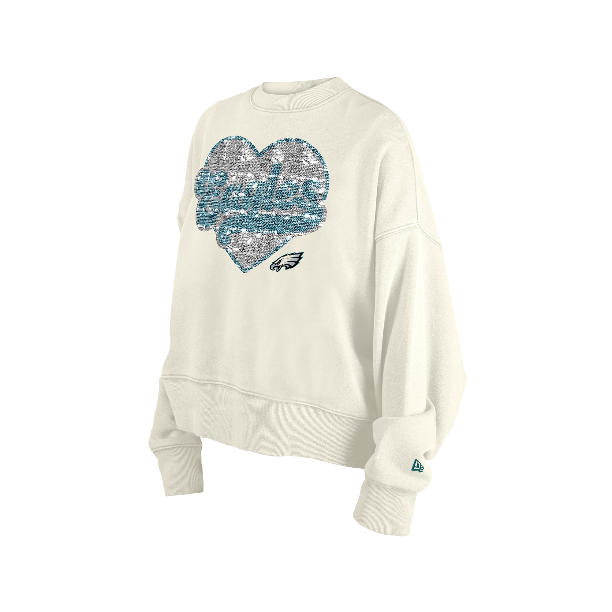 Girls Youth New Era  Light Beige Philadelphia Eagles Flip Sequin Crewneck Sweatshirt