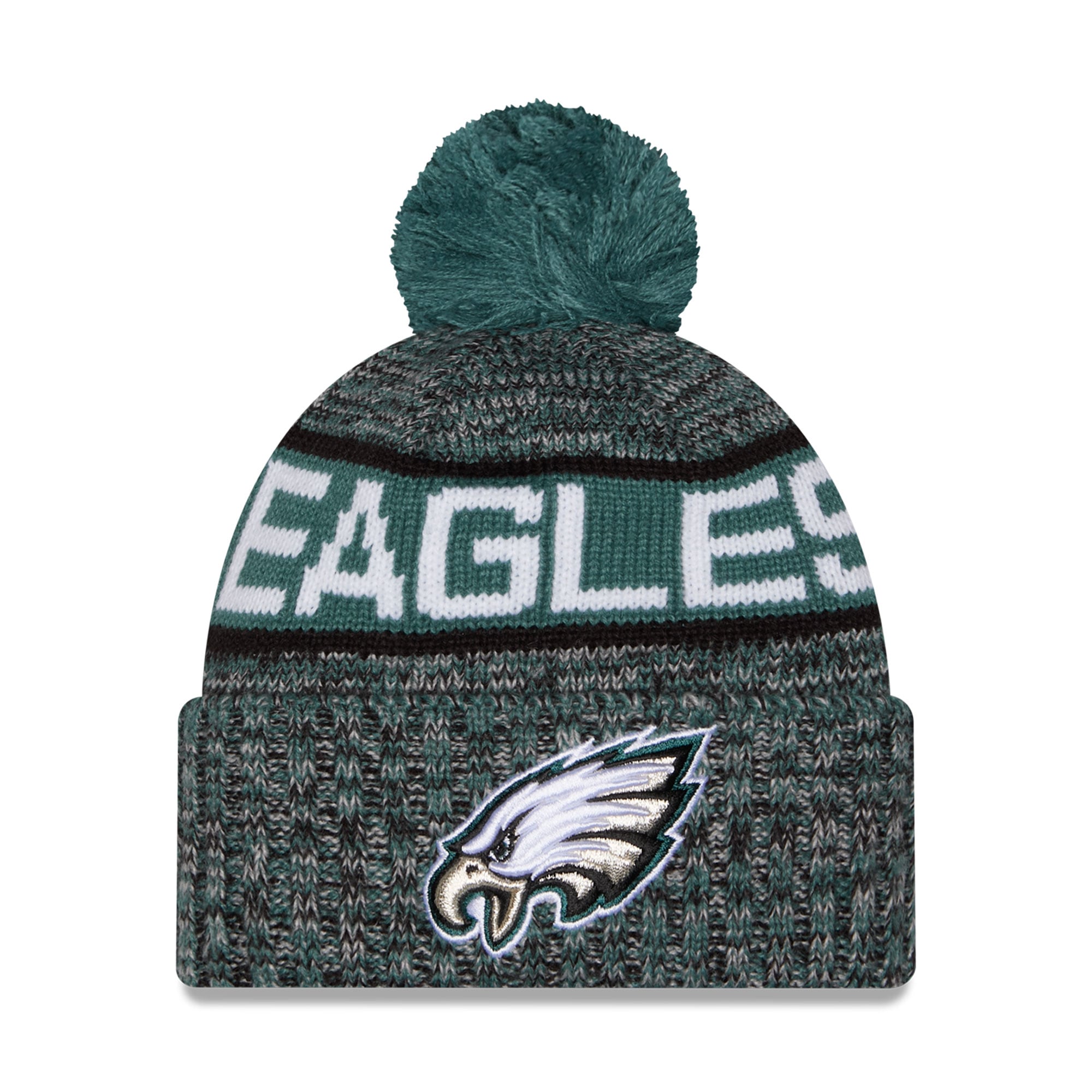 Bonnet à revers tricolore vert nuit Philadelphia Eagles pour fille, New Era, avec pompon