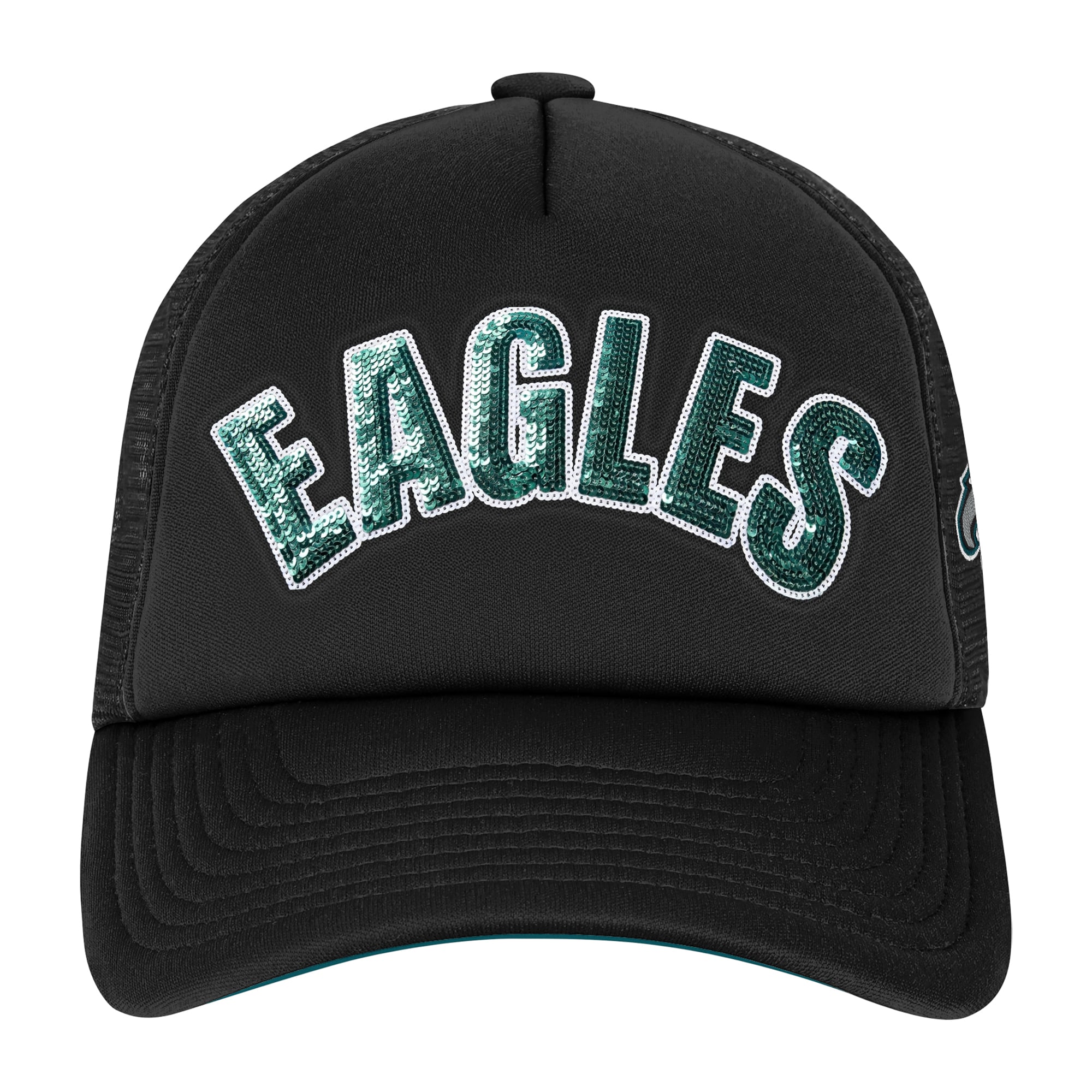 Casquette trucker ajustable noire à strass Philadelphia Eagles pour filles et jeunes filles