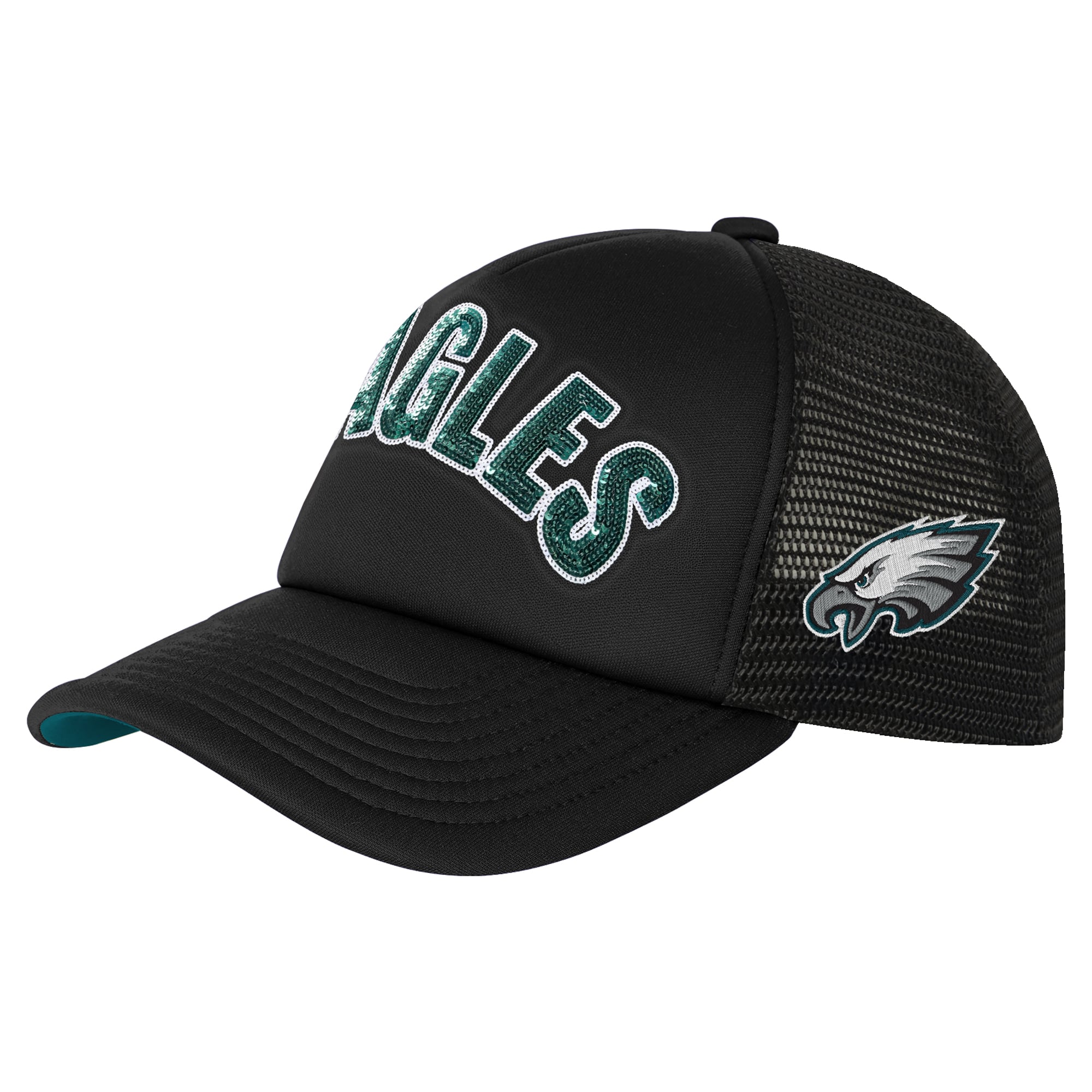Girls Youth Outerstuff Black Philadelphia Eagles Bling Adjustable Trucker Hat