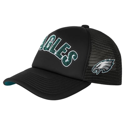 Philadelphia Eagles Outerstuff Girls Youth Bling Adjustable Trucker Hat - Black