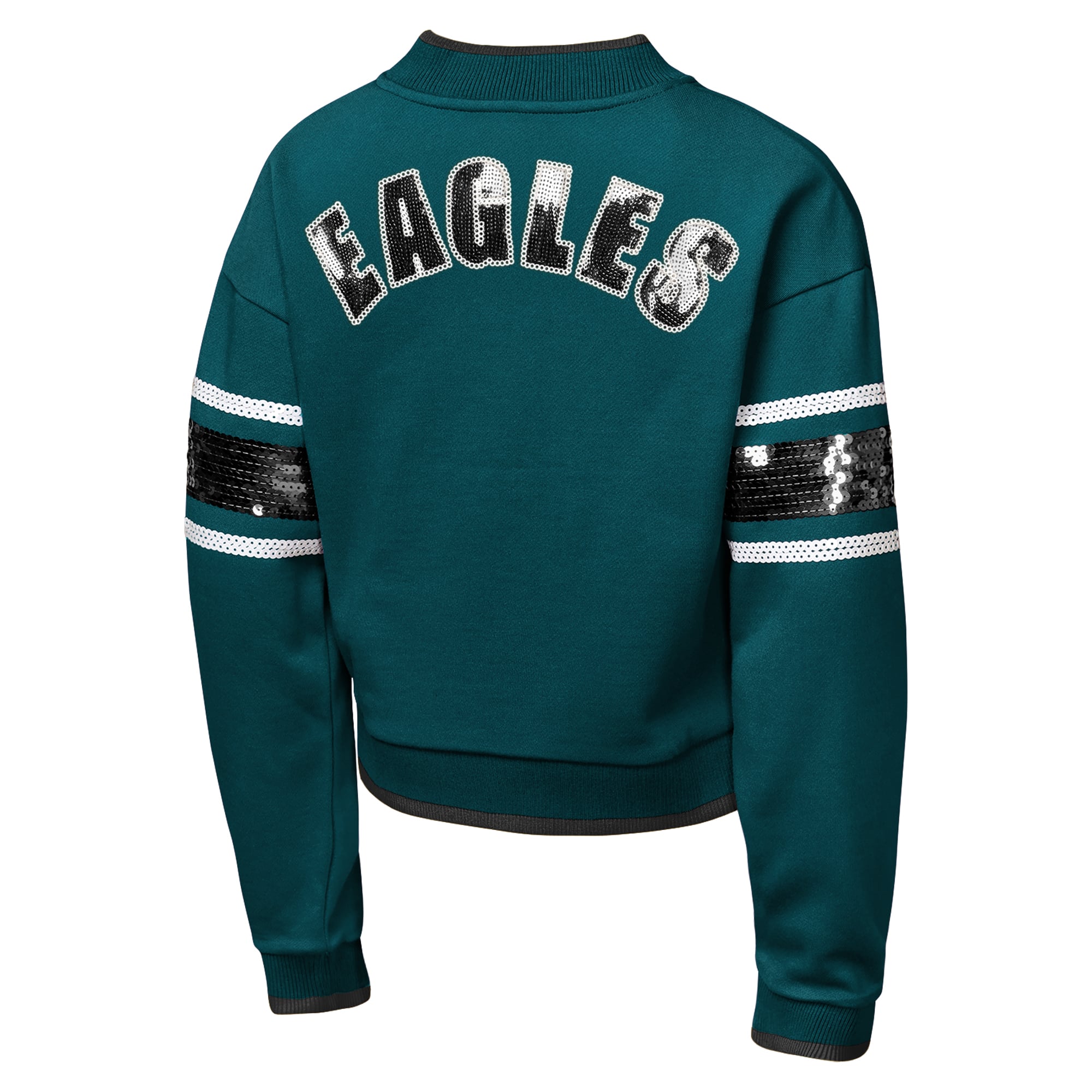 Girls Youth Outerstuff  Midnight Green Philadelphia Eagles MVP Full-Zip Sequin Bomber Jacket