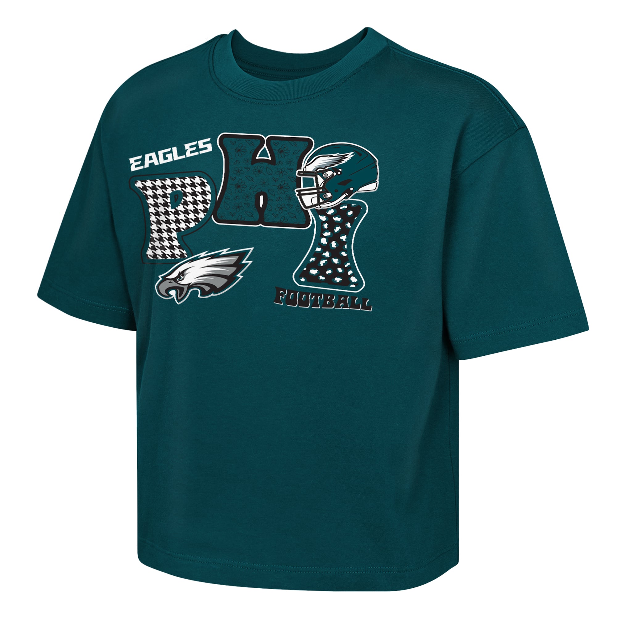 Girls Youth Outerstuff  Midnight Green Philadelphia Eagles Team Quilt Boxy T-Shirt