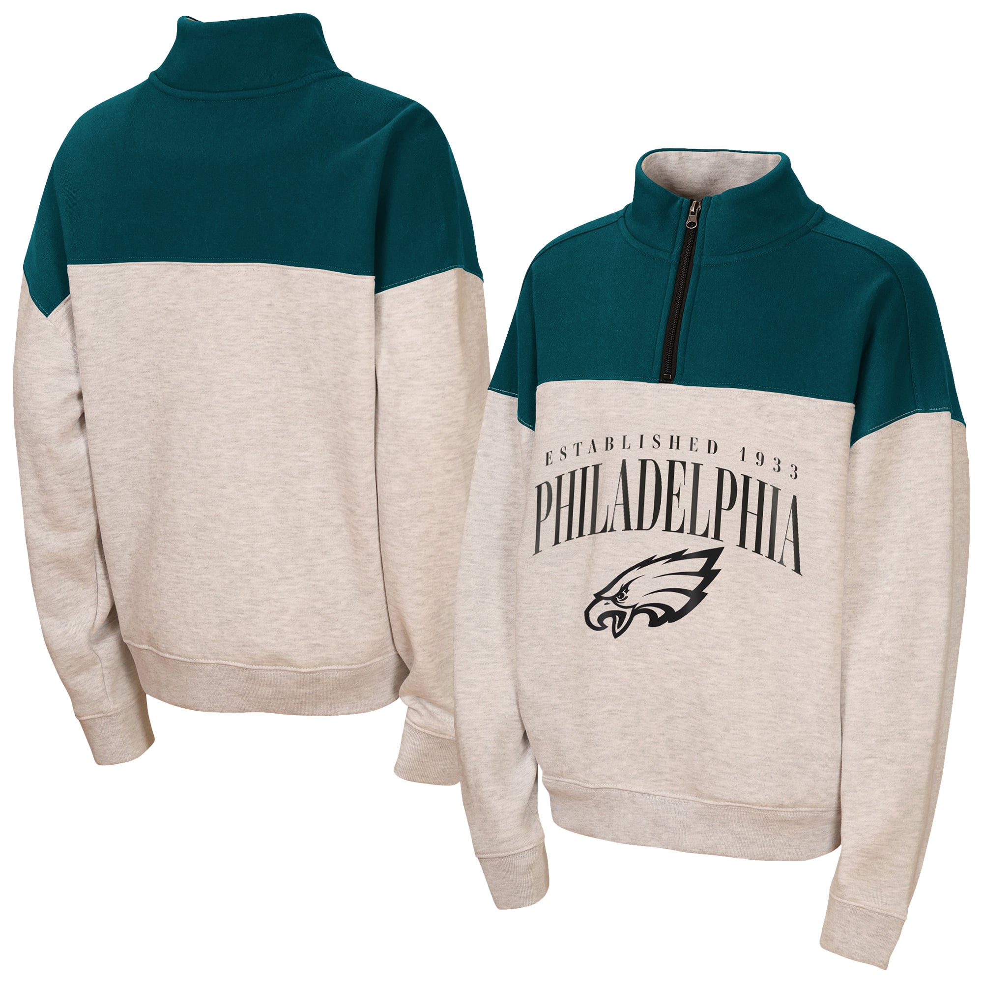 Sweat-shirt demi-zip à blocs de couleurs Philadelphia Eagles Blitz, gris chiné, la marque WEAR by Erin Andrews, pour jeunes filles.