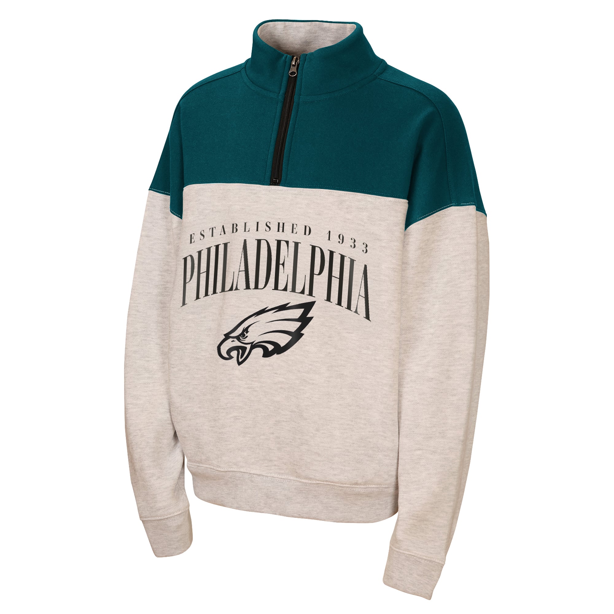 Sweat-shirt demi-zip à blocs de couleurs Philadelphia Eagles Blitz, gris chiné, la marque WEAR by Erin Andrews, pour jeunes filles.