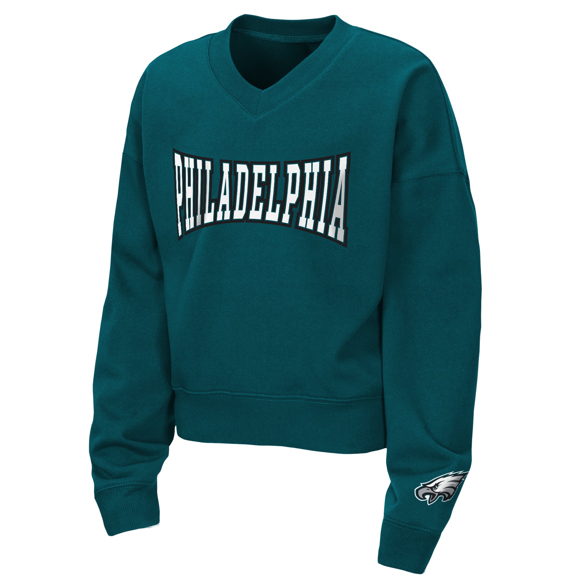 Ensemble sweat-shirt à col en V et short polaire vert nuit Philadelphia Eagles Red Zone pour jeunes filles WEAR by Erin Andrews