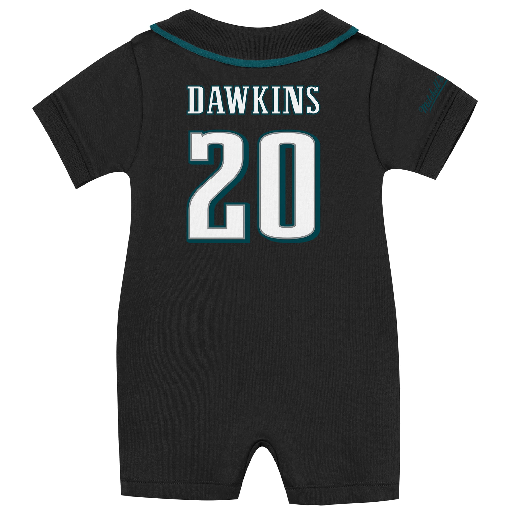 Combinaison de rugby rétro Brian Dawkins noire pour bébé, Mitchell & Ness, à l'effigie du joueur des Eagles Philadelphie.