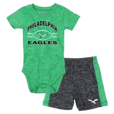 Philadelphia Eagles Wes & Willy Infant Cloudy Yard Hopper Bodysuit & Shorts Set - Kelly Green/Black