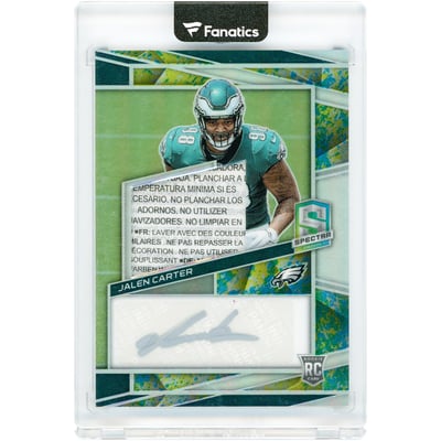 Jalen Carter Philadelphia Eagles Autographed 2023 Panini Spectra Silver Ink Neon Splatter Prizm Jersey Laundry Tag Relic #214 #1/8 Rookie Card 