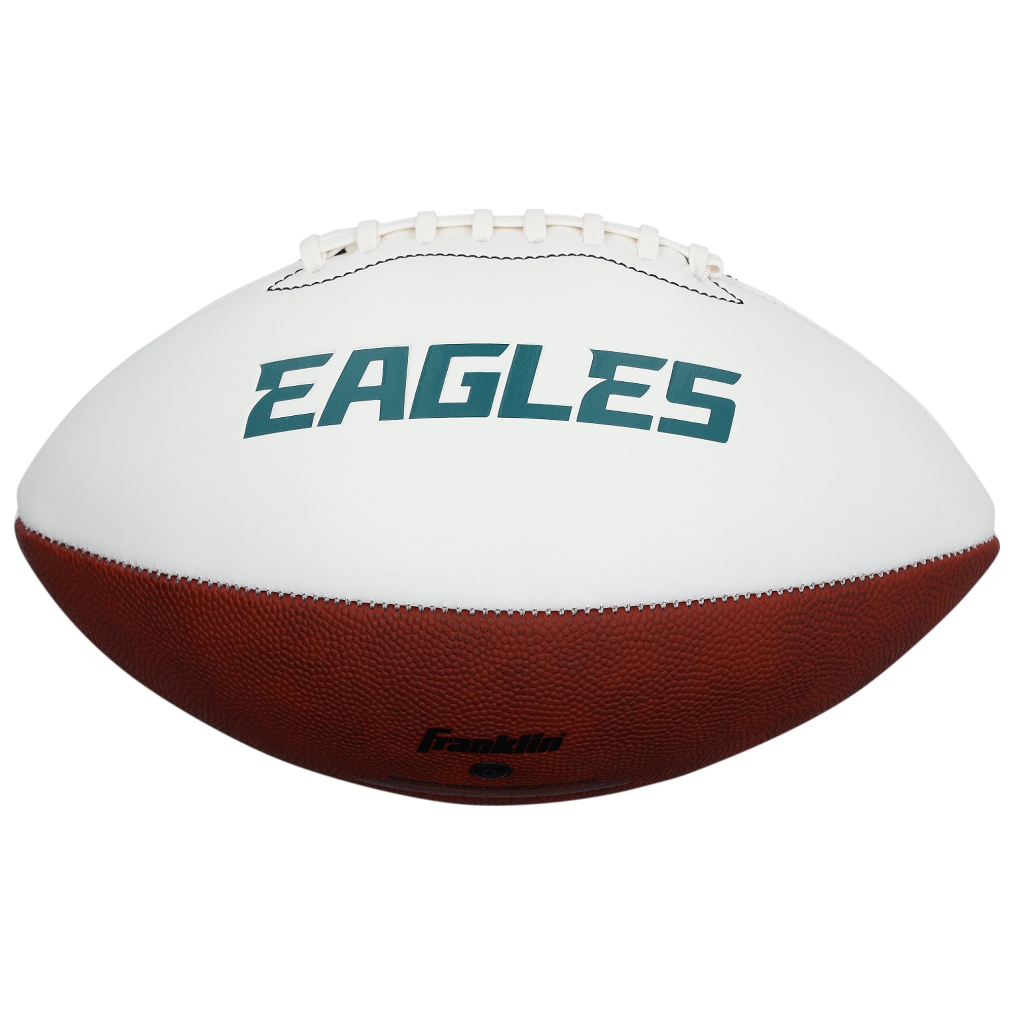 Ballon de football américain Franklin White Panel autographié par Jalen Hurts et Nick Foles des Eagles de Philadelphie, avec de multiples inscriptions.