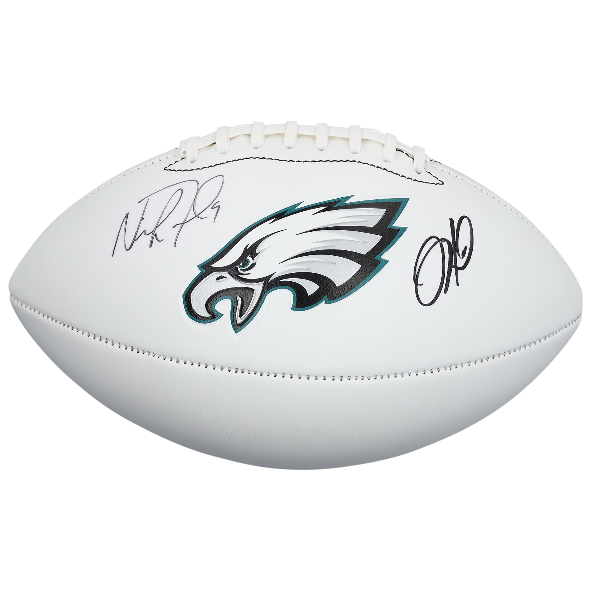 Ballon de football américain Franklin White Panel autographié par Jalen Hurts et Nick Foles des Eagles de Philadelphie