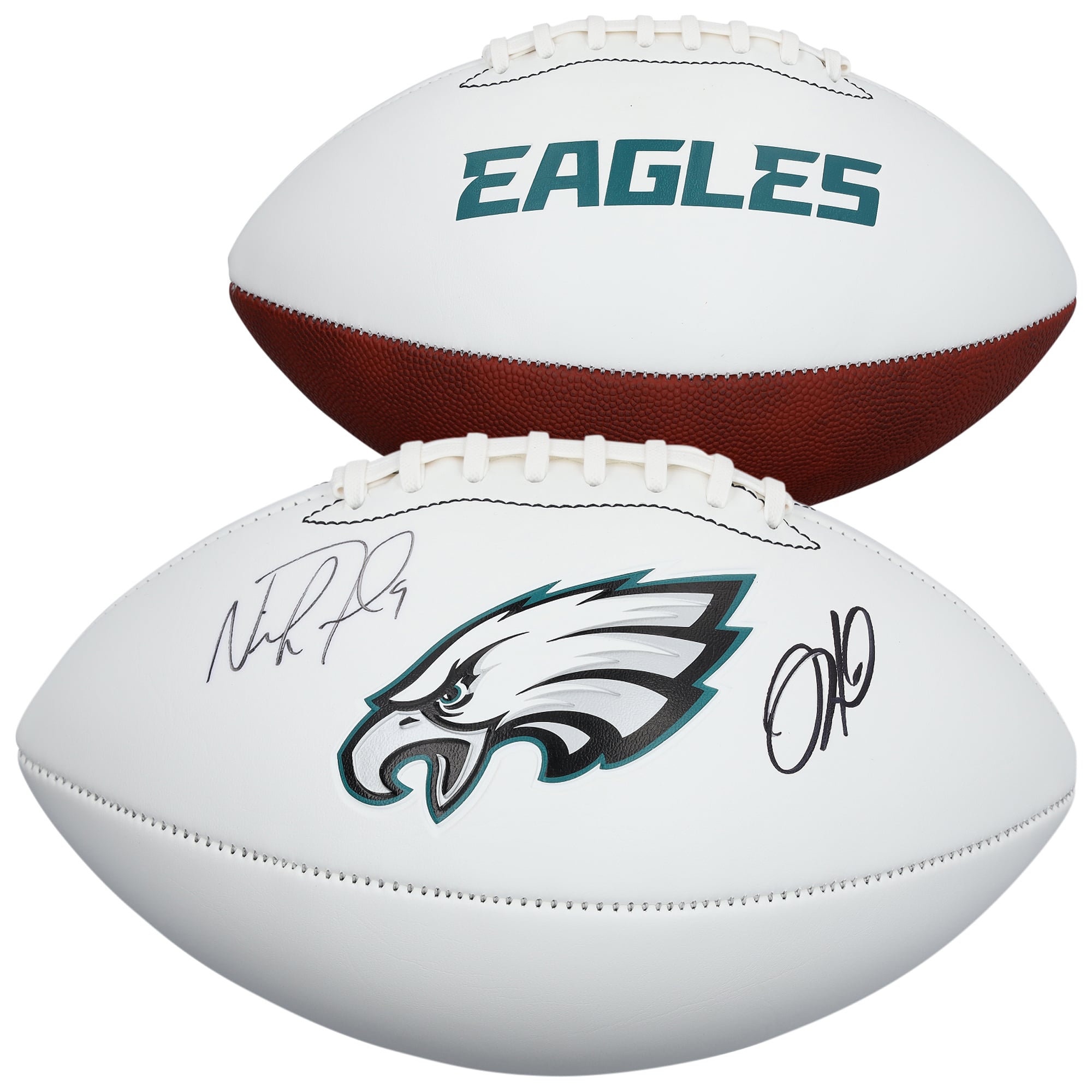 Ballon de football américain Franklin White Panel autographié par Jalen Hurts et Nick Foles des Eagles de Philadelphie