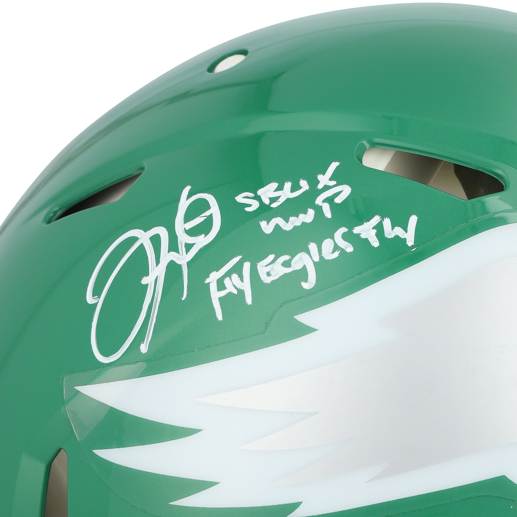 Jalen Hurts Philadelphia Eagles Autographié Casque Riddell Kelly Green Speed ​​Authentic avec de multiples inscriptions