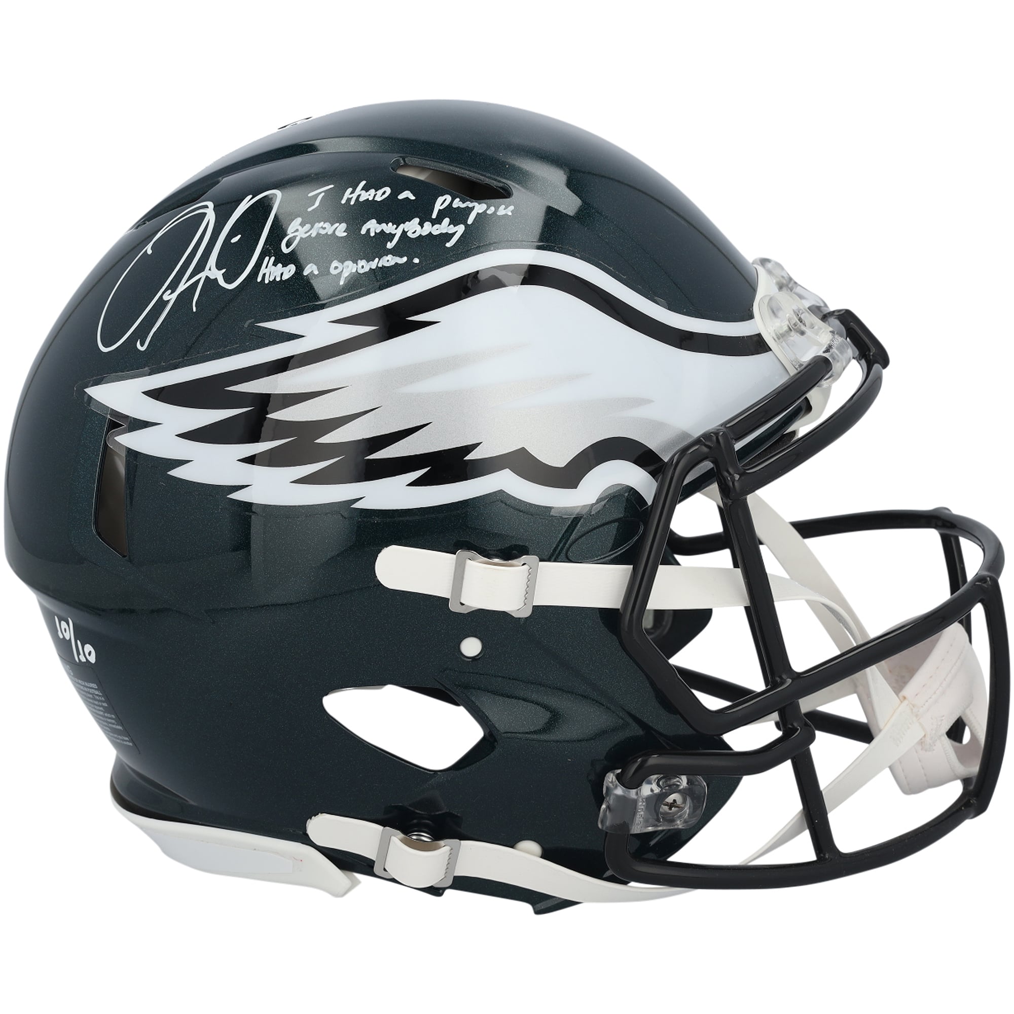 Casque Riddell Speed ​​Authentic autographié par Jalen Hurts (Eagles de Philadelphie) avec inscription - Édition limitée n° 10/10