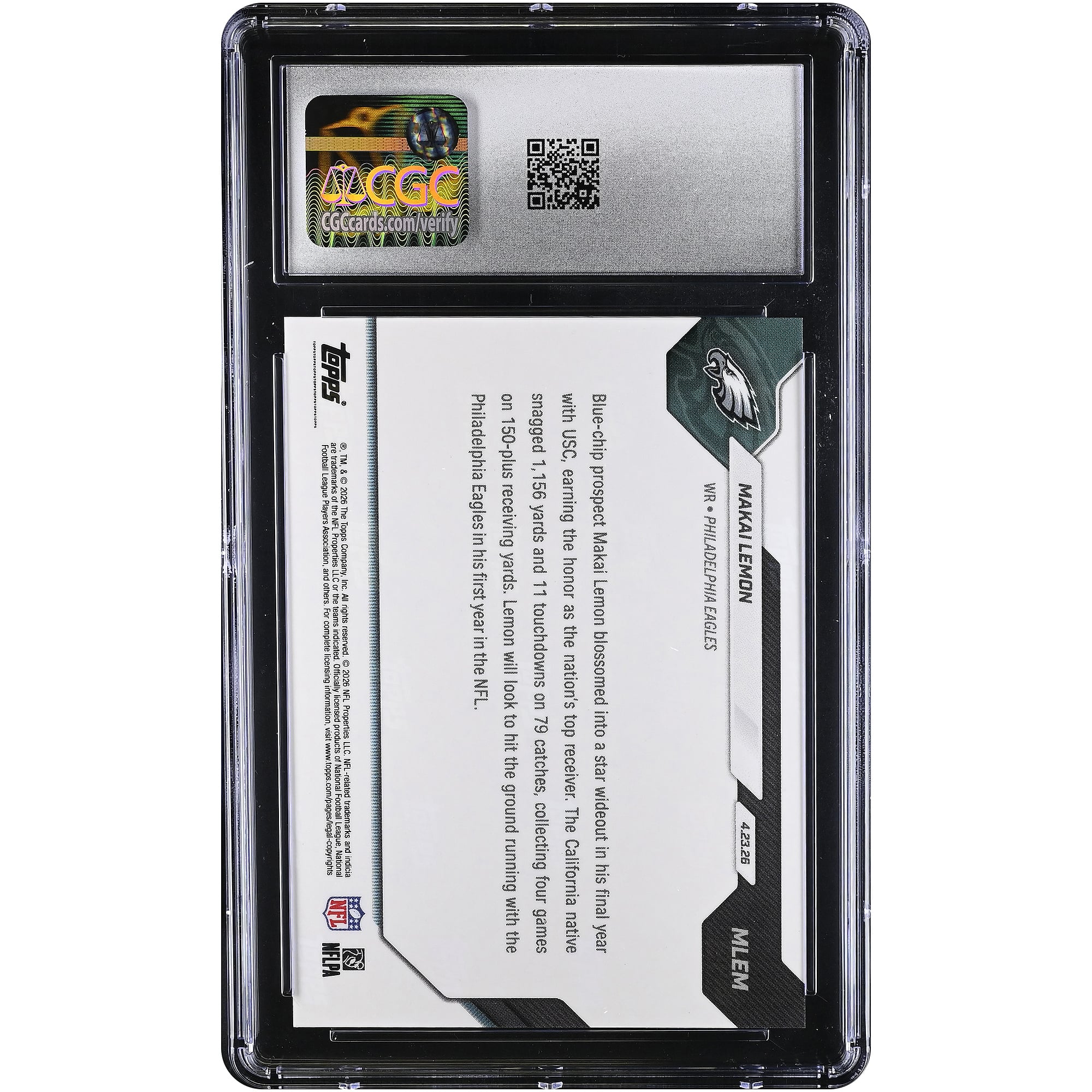 Makai Lemon Philadelphia Eagles 2026 Topps Now Eagles 20th Overall '26 NFL Draft Selection Gold Foil #MLEM #/50 CGC Authenticated 8.5 Rookie Card