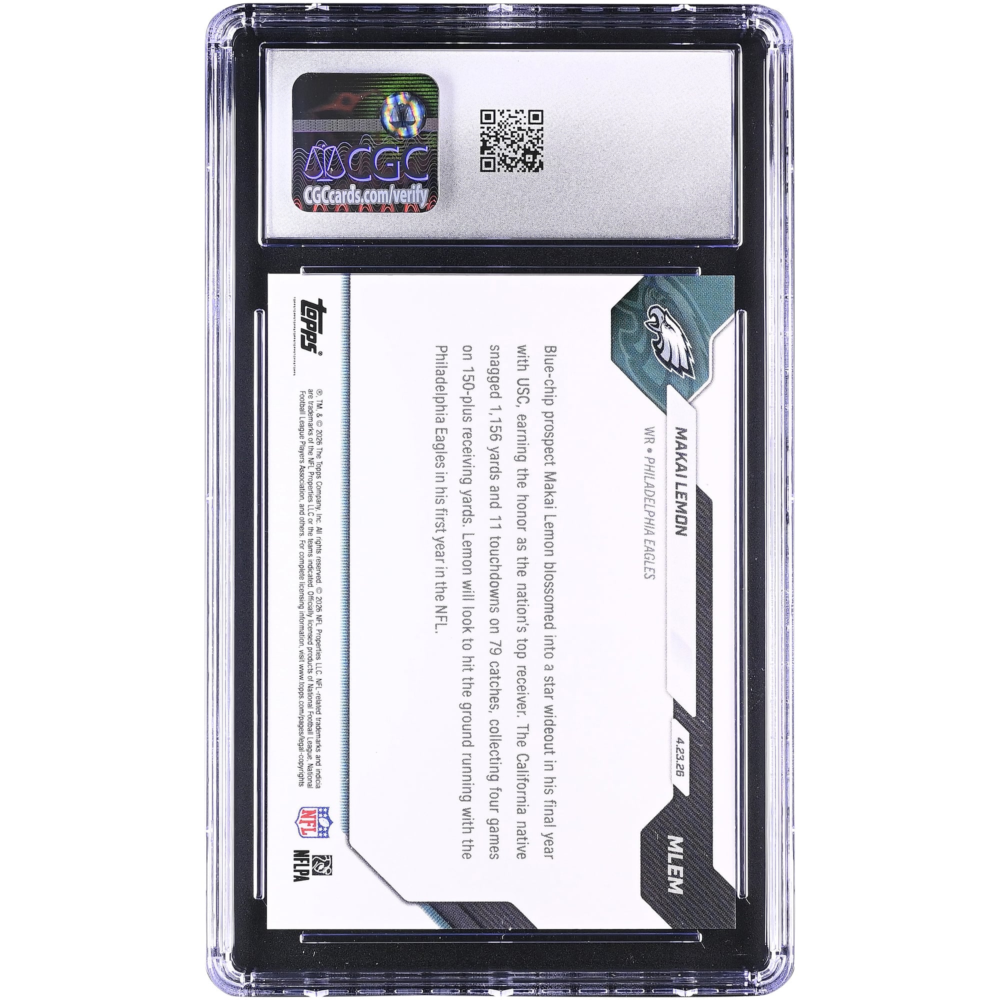 Makai Lemon Philadelphia Eagles 2026 Topps Now Eagles 20th Overall '26 NFL Draft Selection #MLEM CGC Authenticated MINT+ 9.5 Rookie Card