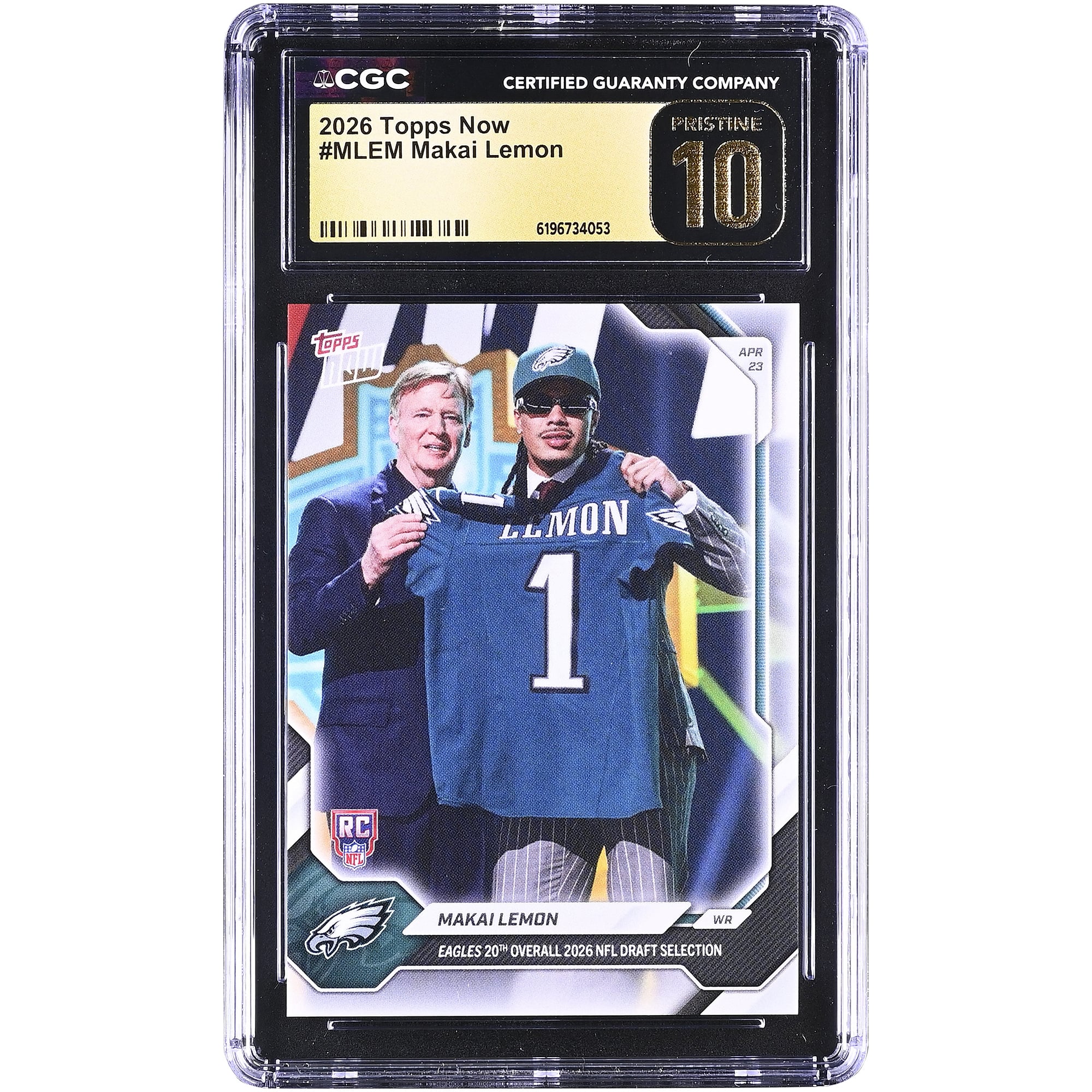 Makai Lemon Philadelphia Eagles 2026 Topps Now Eagles 20th Overall '26 NFL Draft Selection #MLEM CGC Authenticated PRISTINE 10 Rookie Card