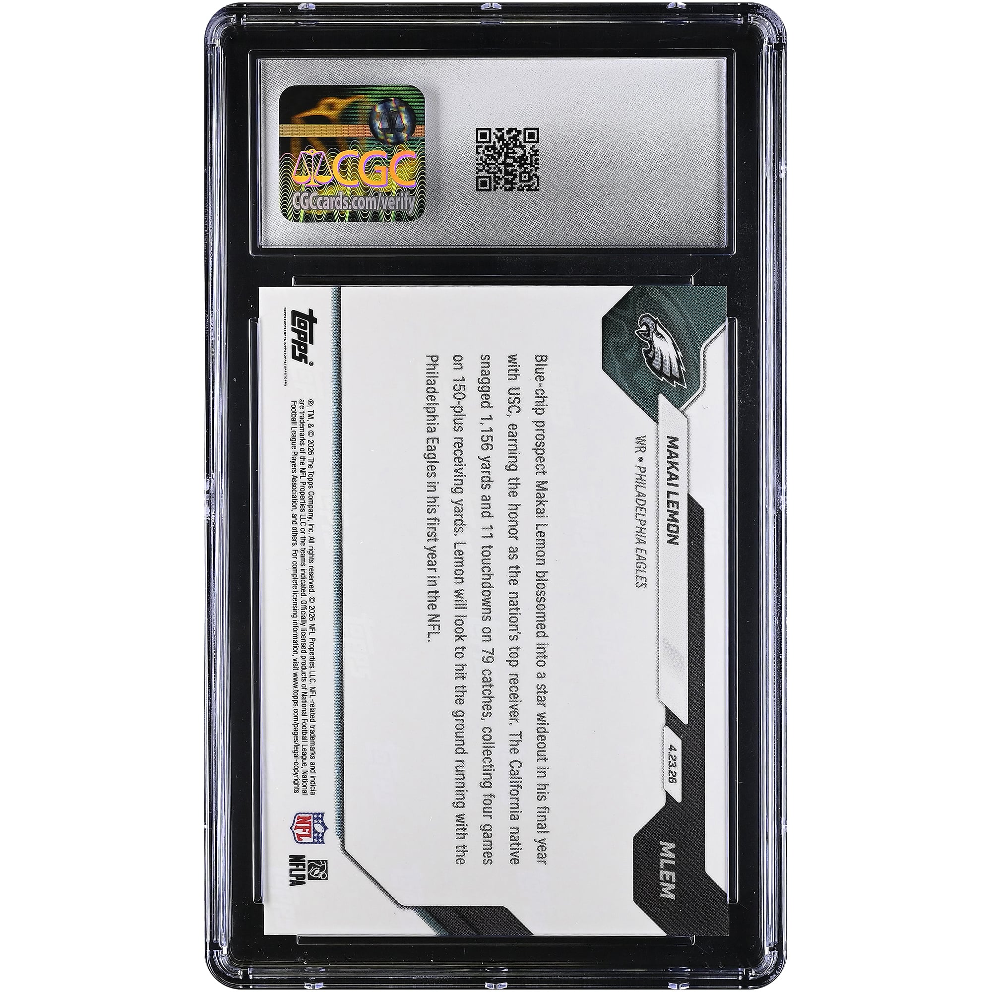 Makai Lemon Philadelphia Eagles 2026 Topps Now Eagles 20th Overall '26 NFL Draft Selection Orange Foil #MLEM #9/25 CGC Authenticated 8 Rookie Card