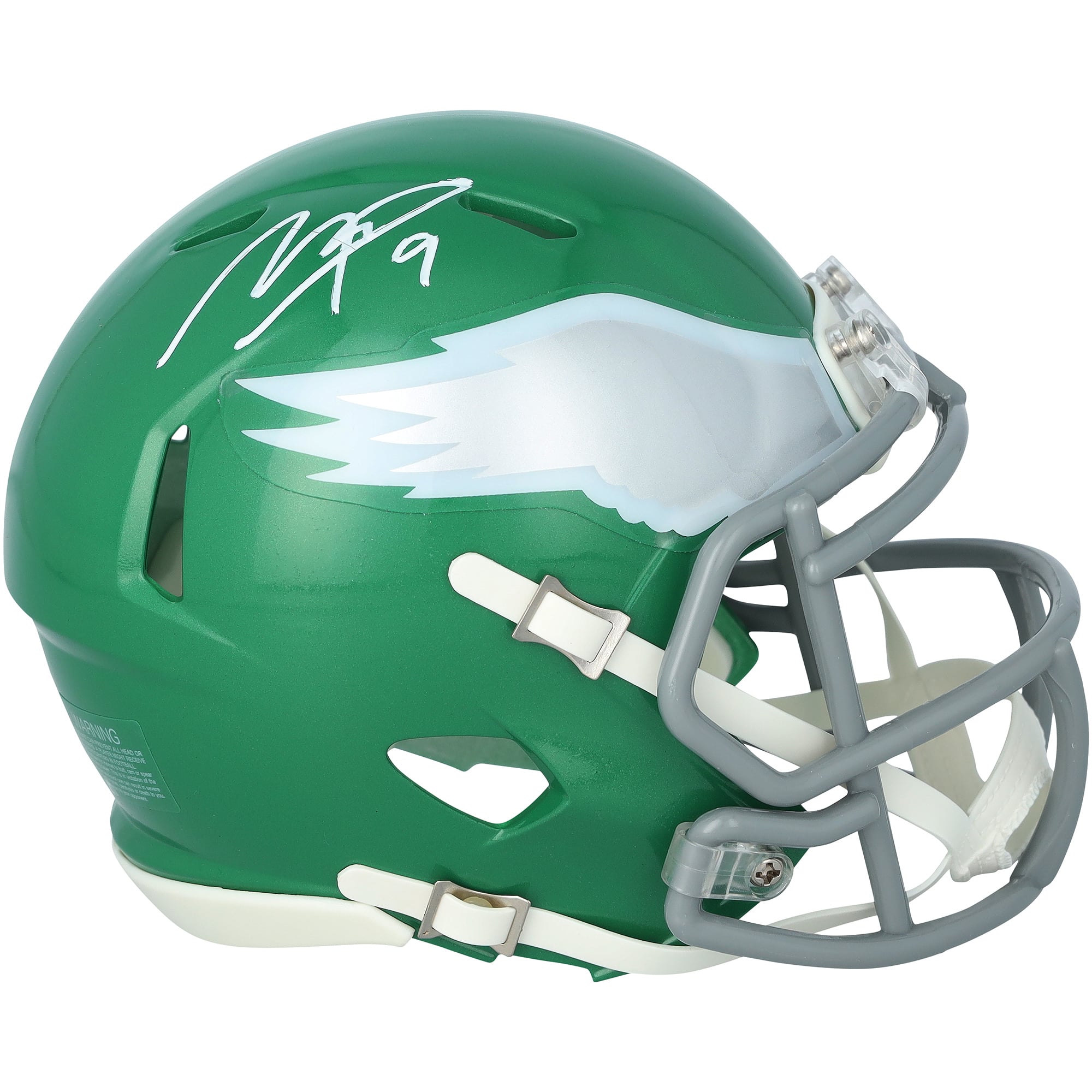 Mini-casque Riddell vert Kelly, vitesse alternative, autographié par Makai Lemon des Eagles de Philadelphie