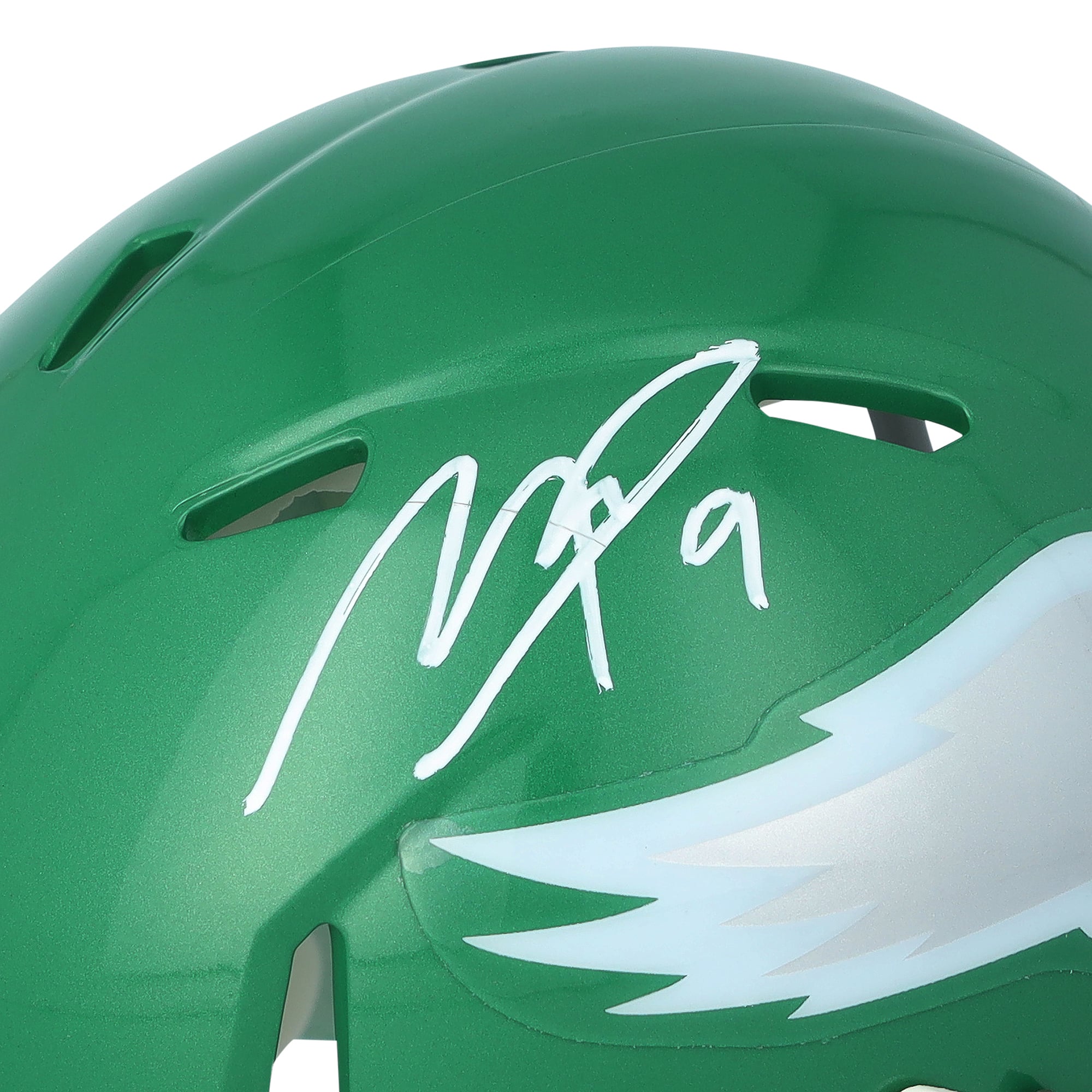 Mini-casque Riddell vert Kelly, vitesse alternative, autographié par Makai Lemon des Eagles de Philadelphie