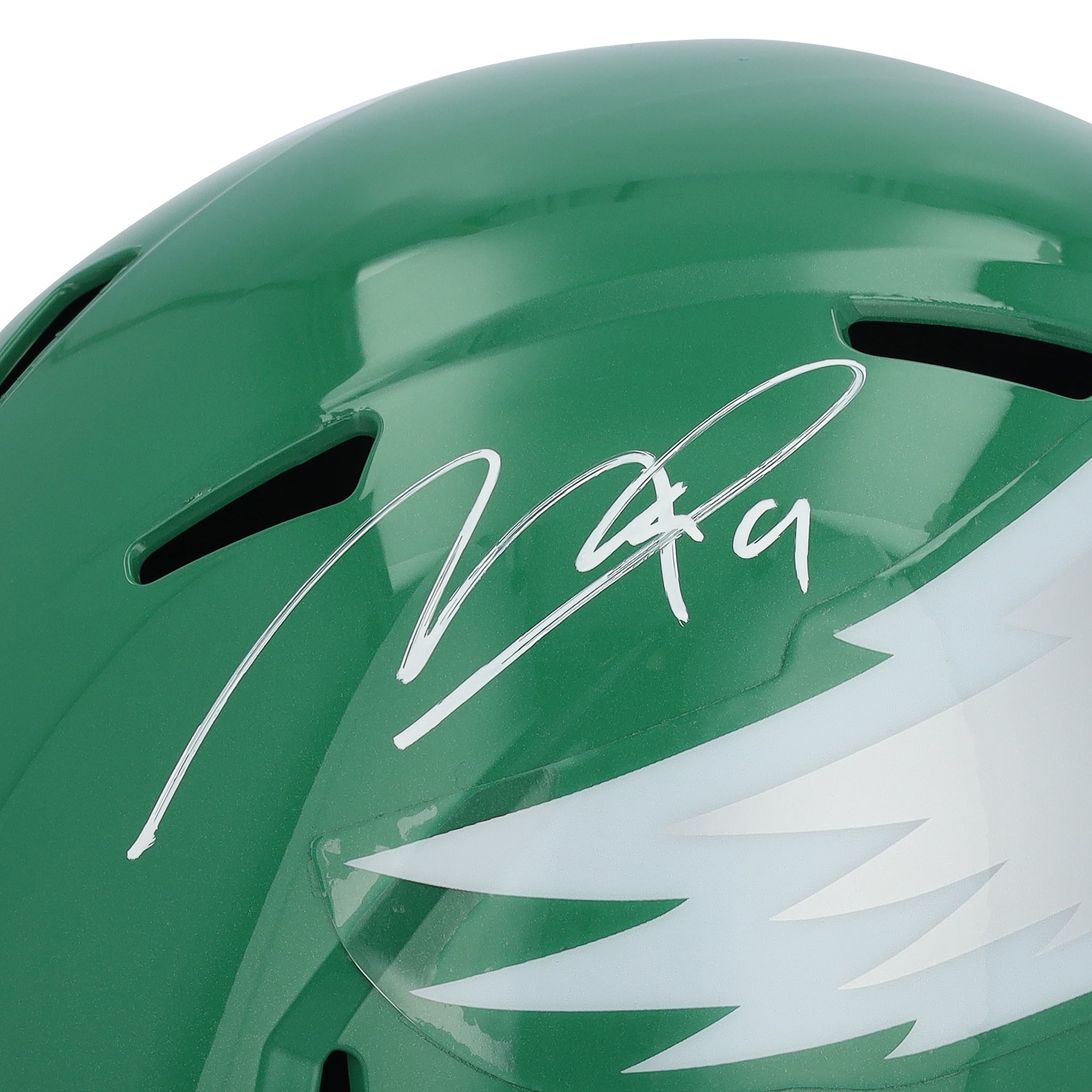 Casque réplique alternatif vert Kelly, autographié par Makai Lemon des Eagles de Philadelphie