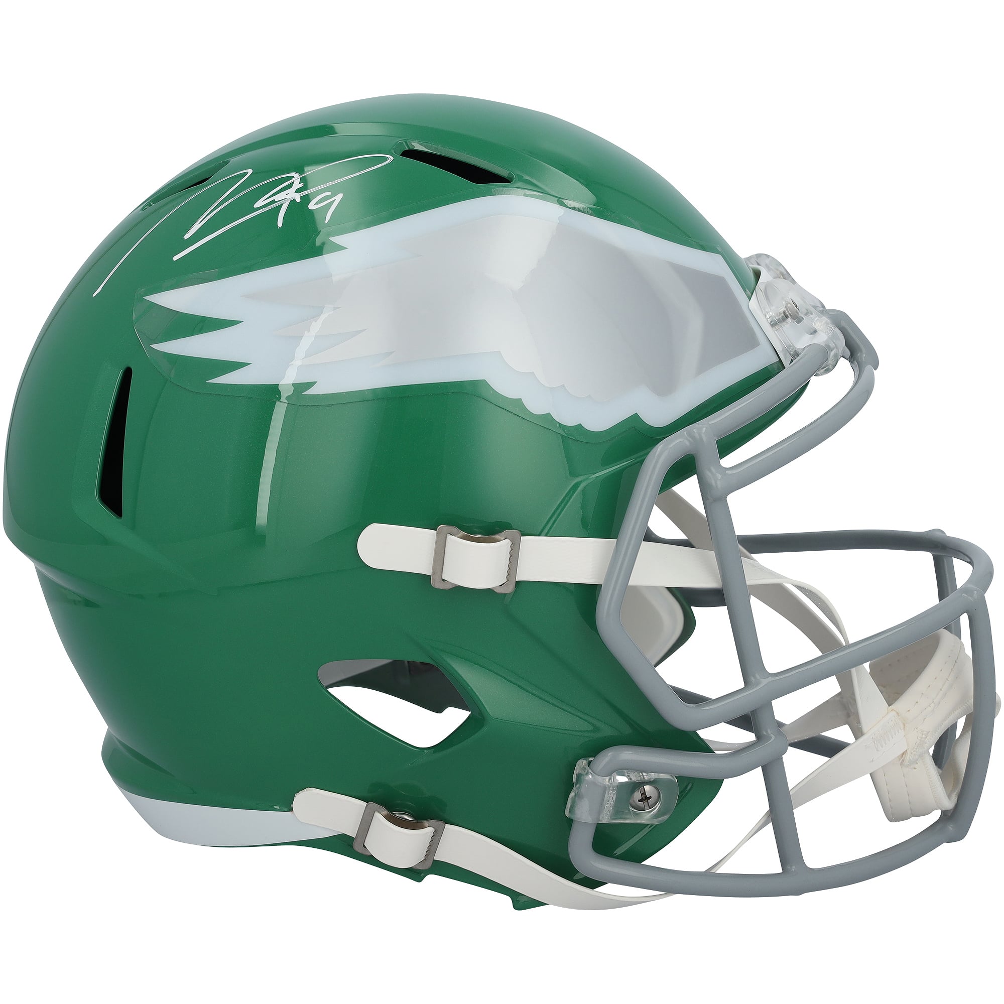 Casque réplique alternatif vert Kelly, autographié par Makai Lemon des Eagles de Philadelphie