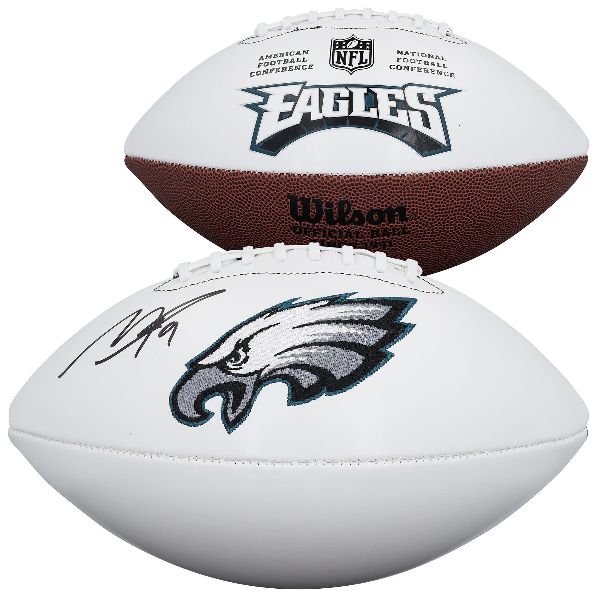 Ballon de football américain Wilson à panneau blanc autographié par Makai Lemon des Eagles de Philadelphie
