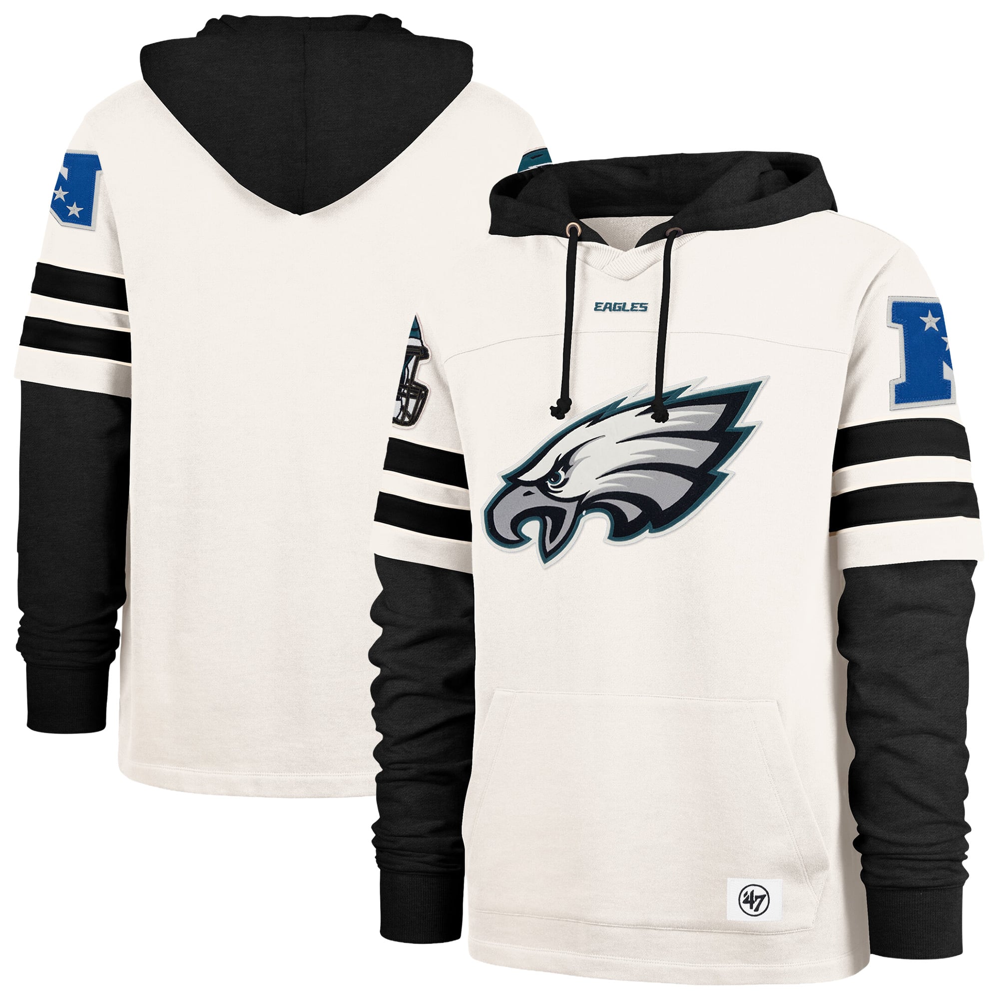 Men's '47 Cream Philadelphia Eagles Split Zone Cornerback Duo Lacer Hoodie