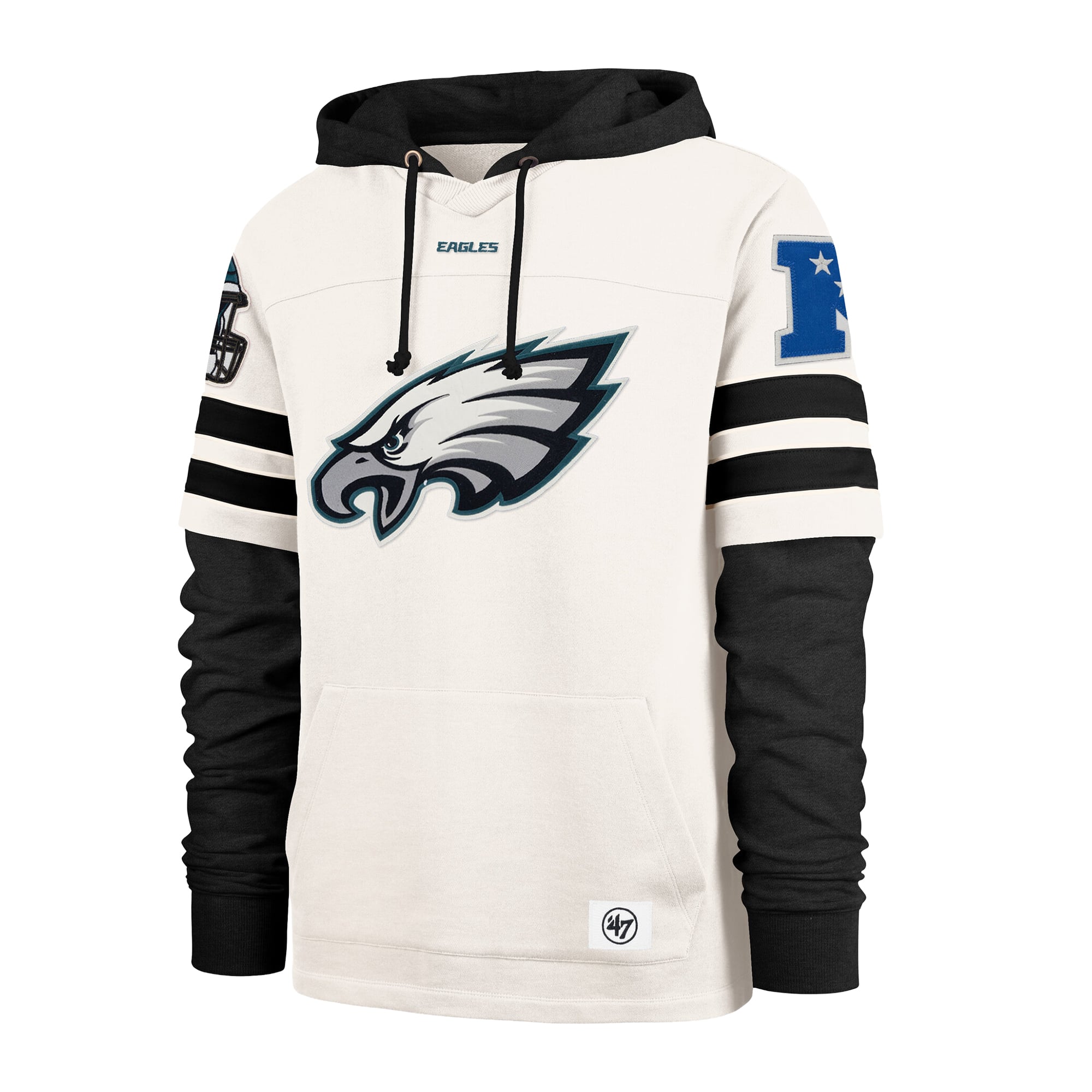 Men's '47 Cream Philadelphia Eagles Split Zone Cornerback Duo Lacer Hoodie