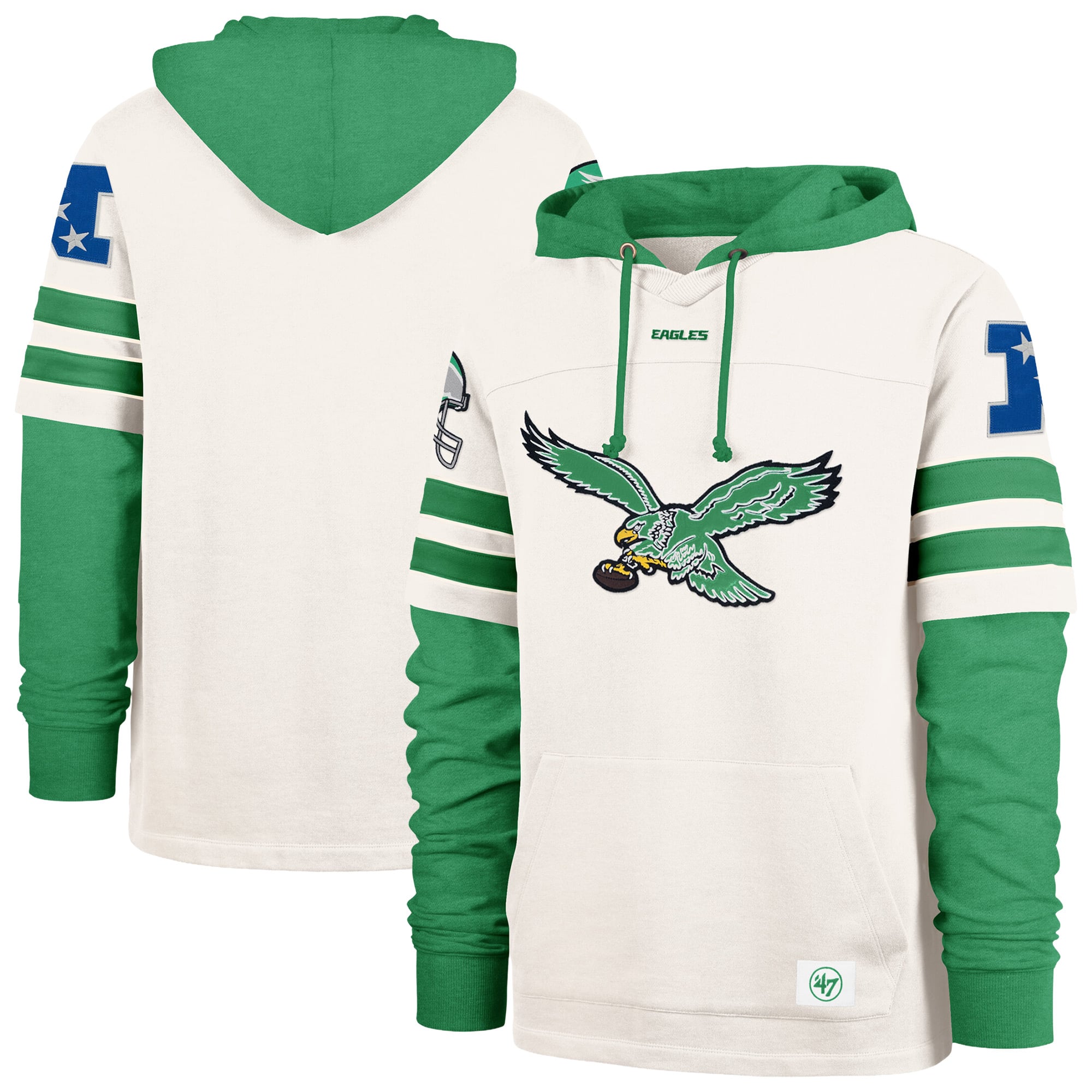 Sweat à capuche pour homme '47 Cream Philadelphia Eagles Split Zone Cornerback Duo Lacer