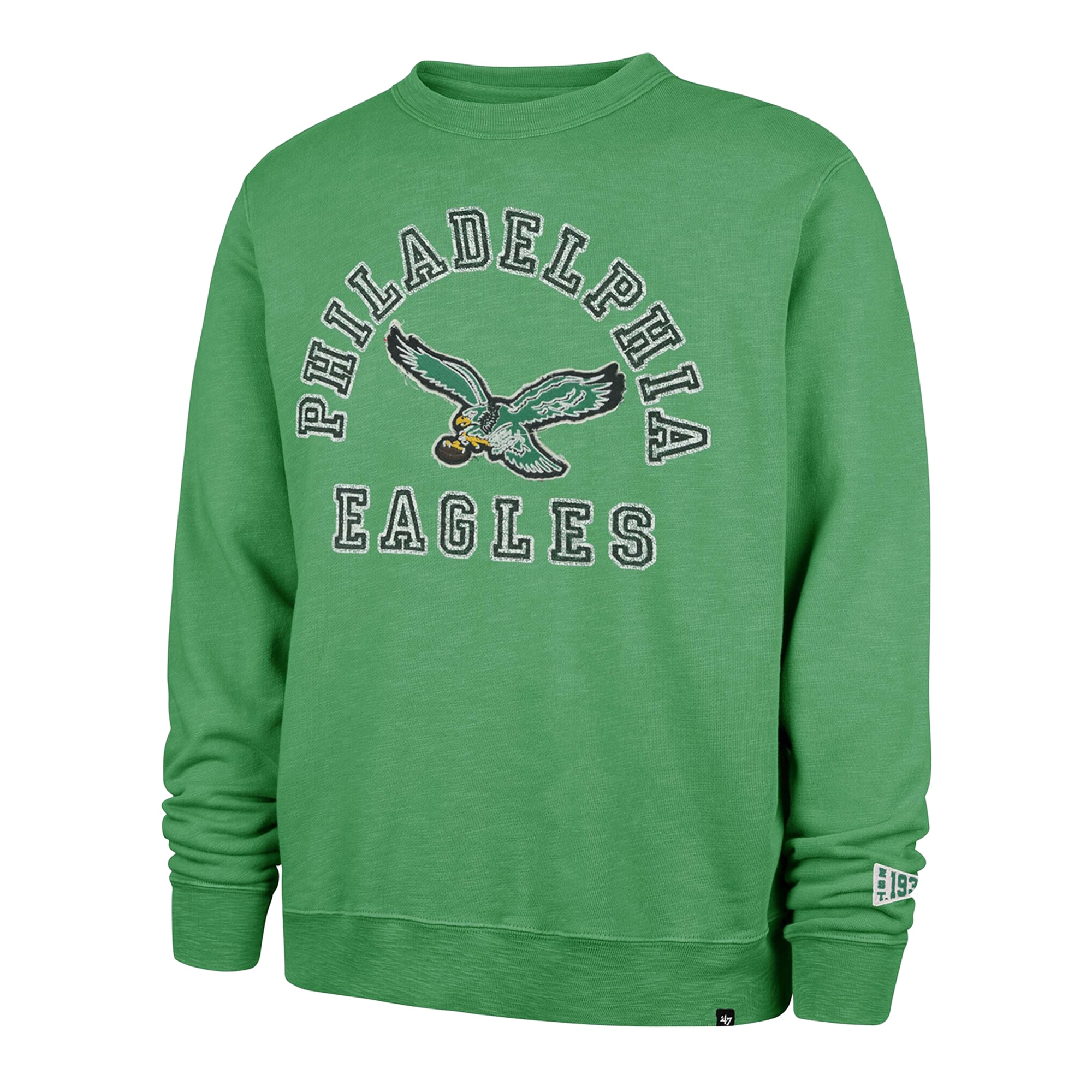 Men's '47 Kelly Green Philadelphia Eagles Calderwood Well Worn French Terry Sweatshirt