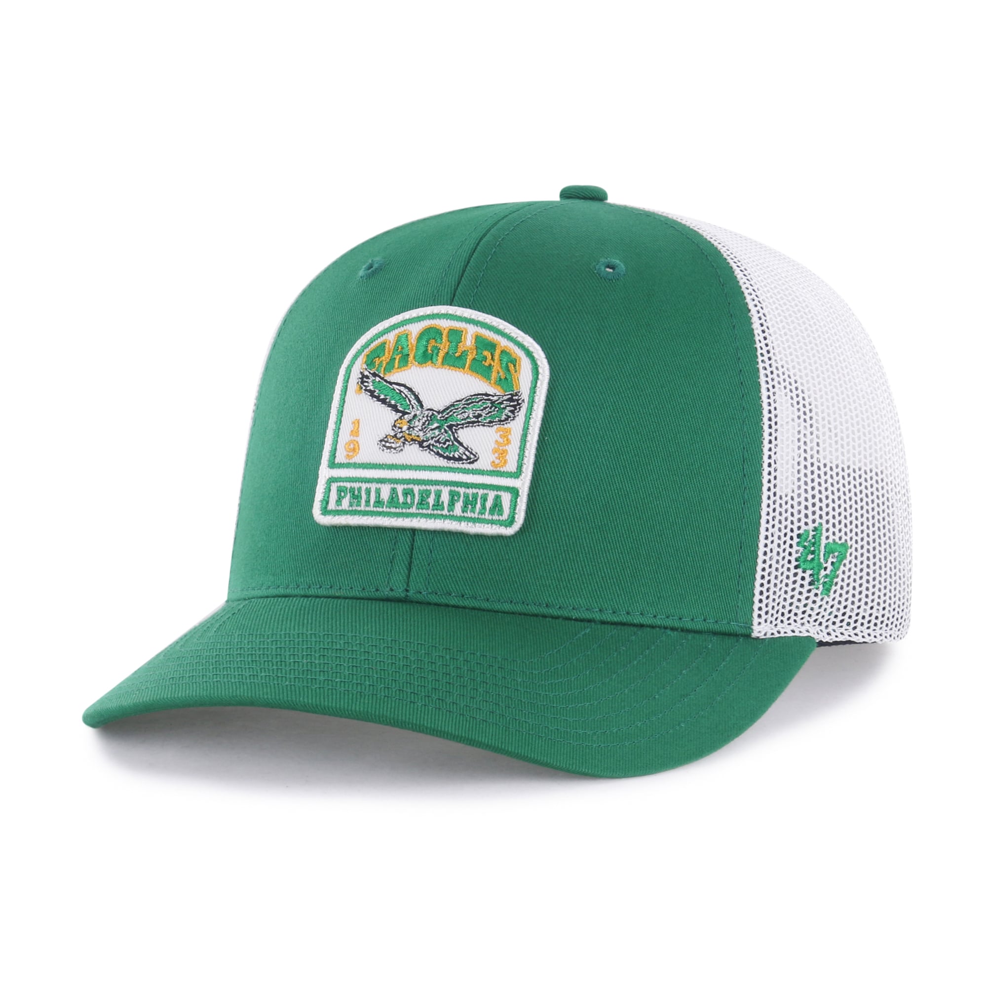 Men's '47 Kelly Green Philadelphia Eagles Throwback Headstone Trucker Adjustable Hat