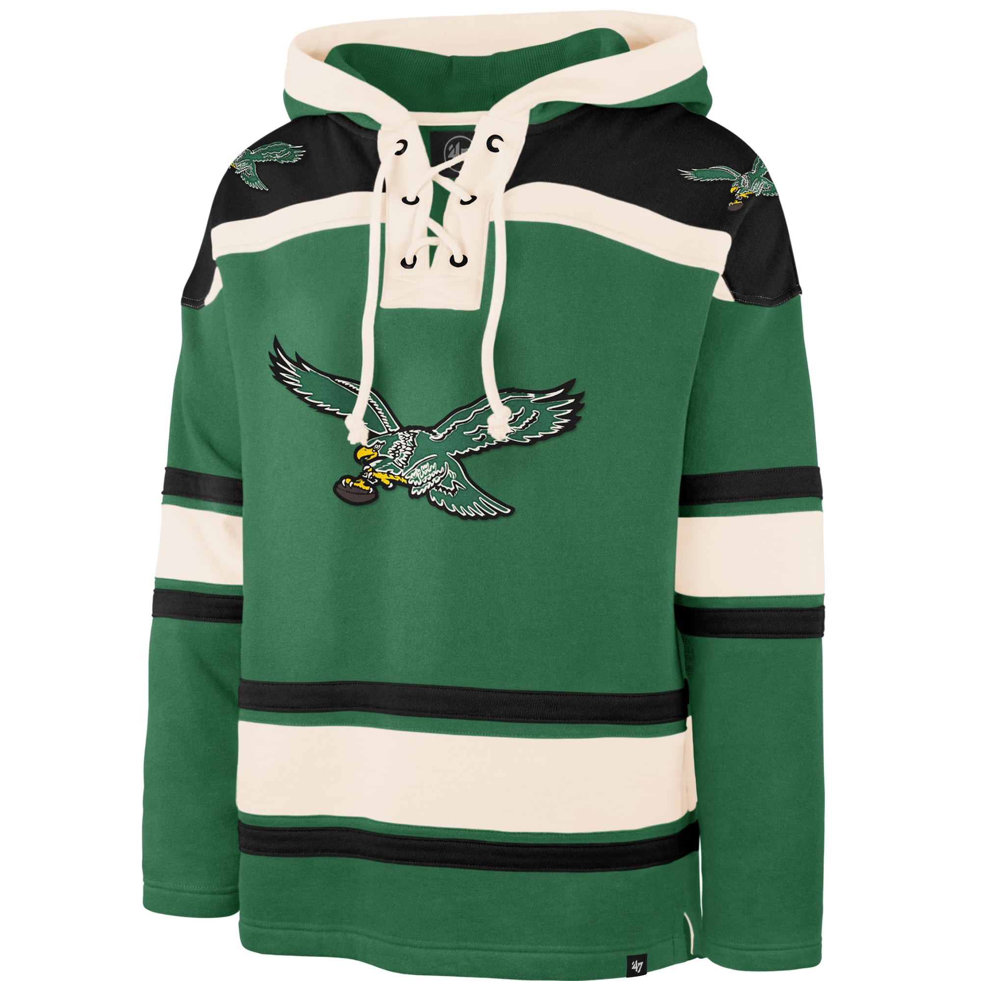 Men's '47  Kelly Green Philadelphia Eagles Throwback Superior Lacer Hoodie