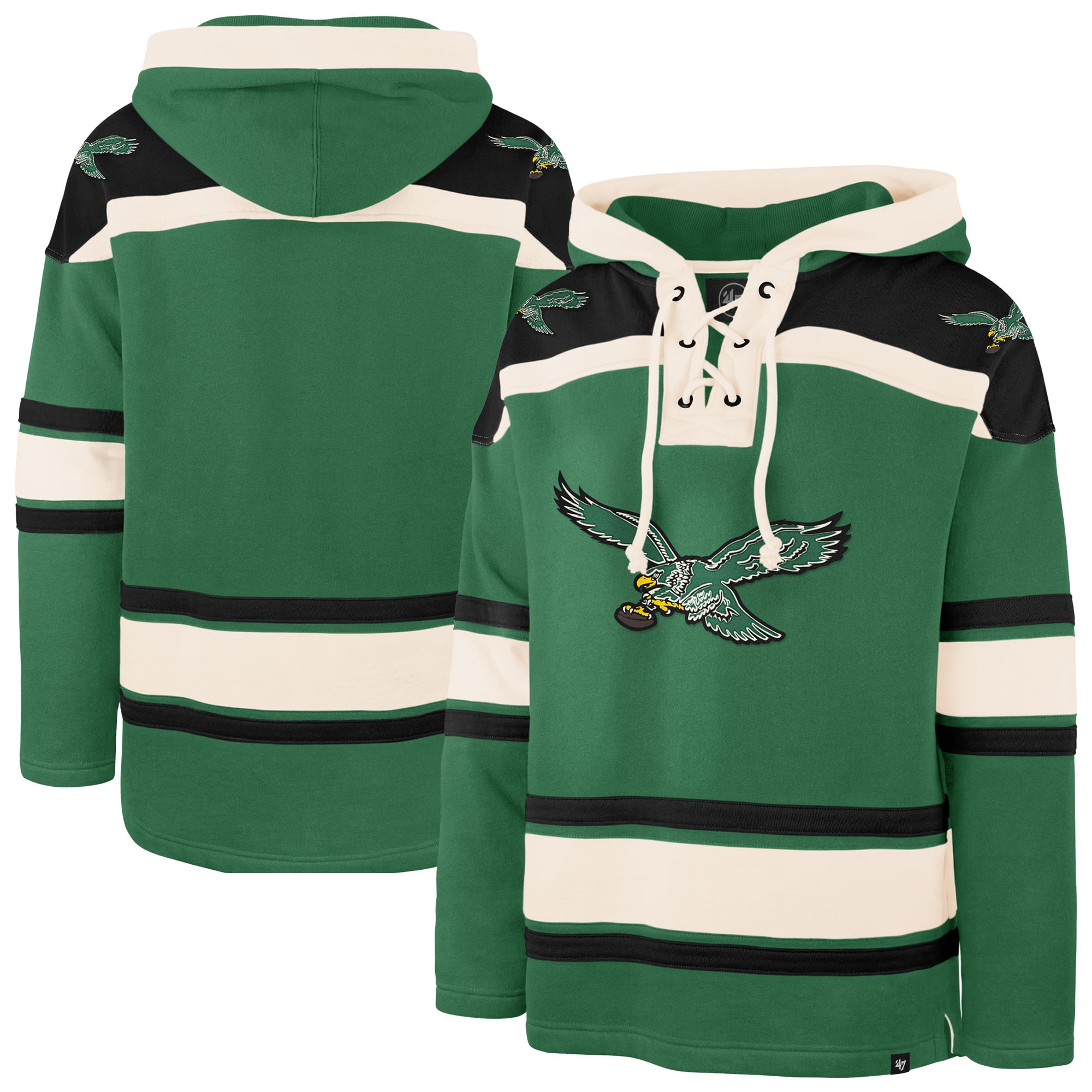 Men's '47 Kelly Green Philadelphia Eagles Throwback Superior Lacer Hoodie