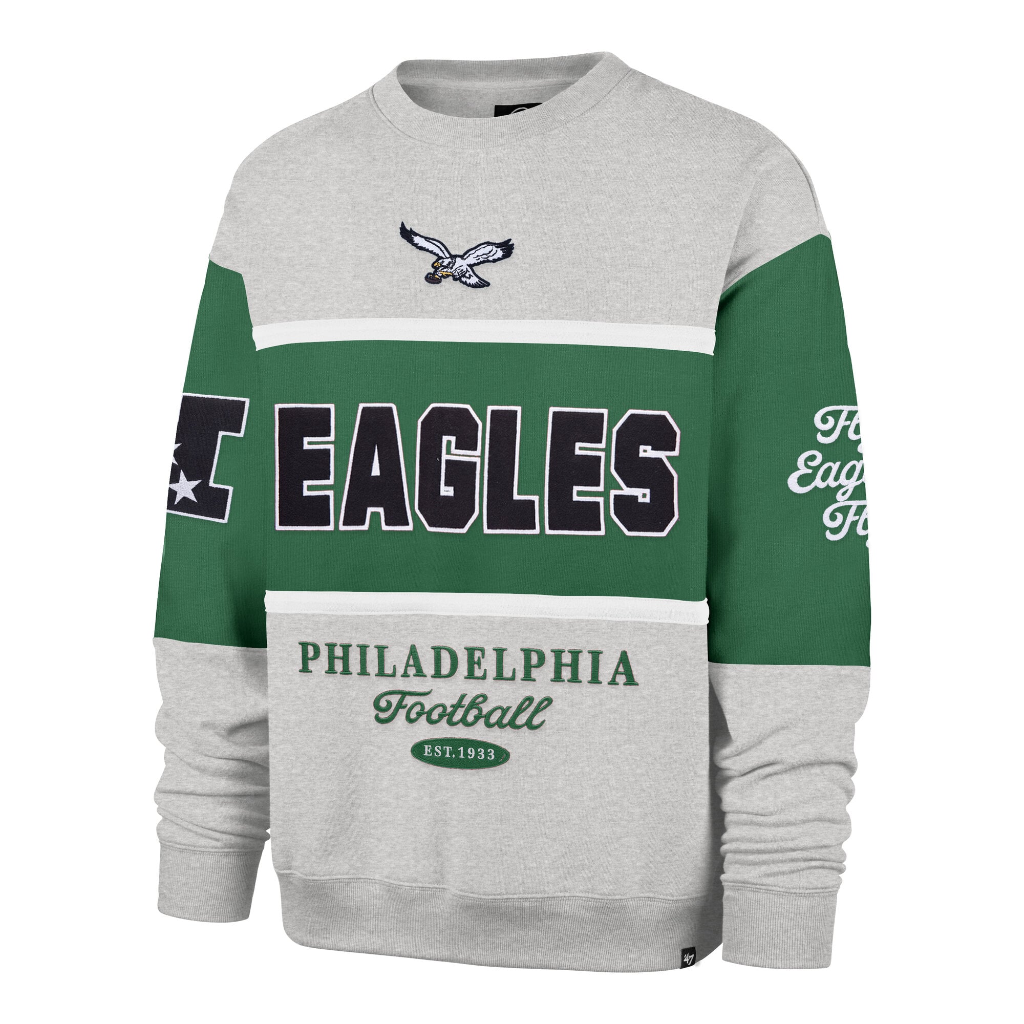 Men's '47 Kelly Green/Heather Gray Philadelphia Eagles Blockfield Maximalist Sweatshirt