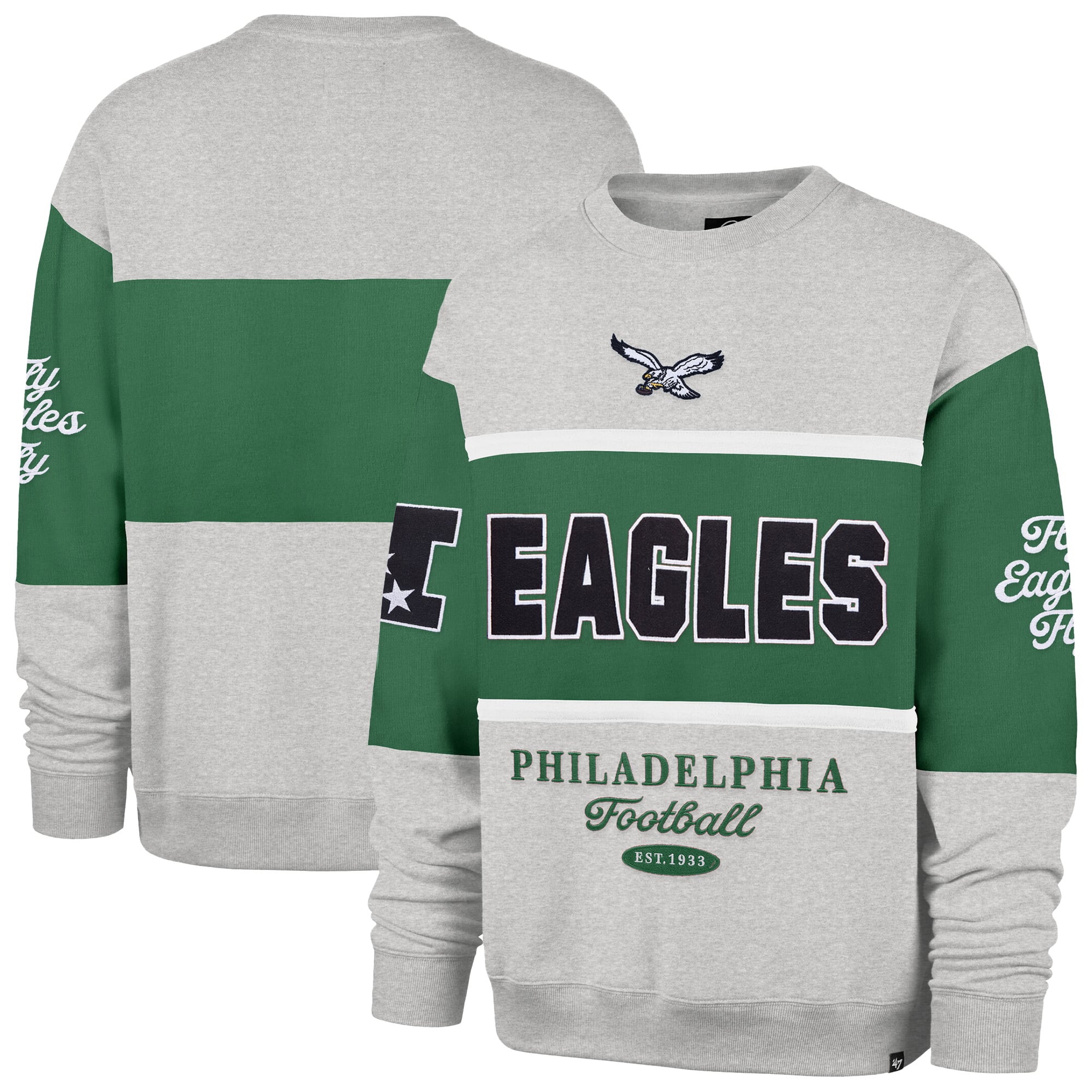 Men's '47 Kelly Green/Heather Gray Philadelphia Eagles Blockfield Maximalist Sweatshirt