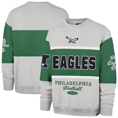 Philadelphia Eagles '47 Blockfield Maximalist Sweatshirt - Kelly Green/Heather Gray
